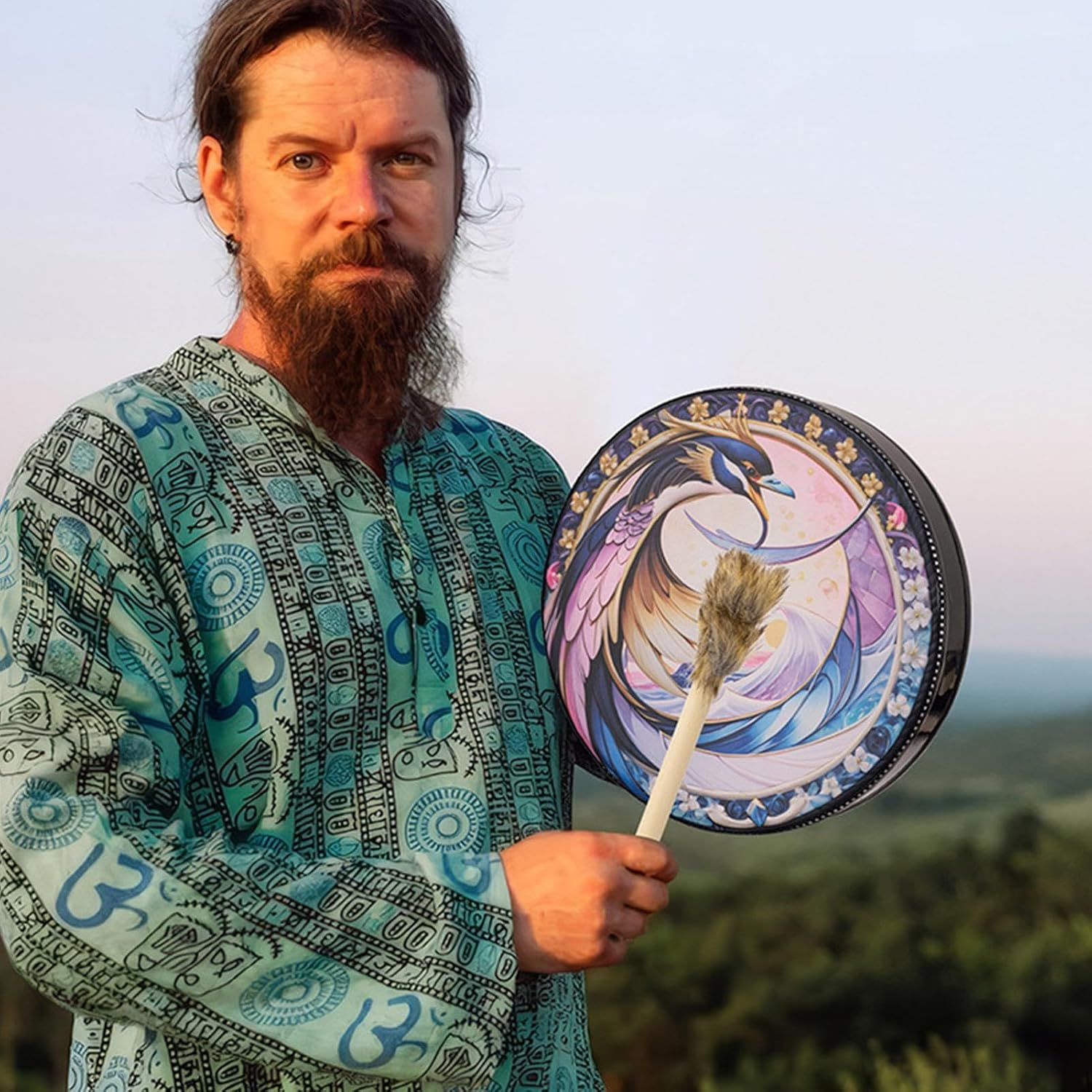 Shaman Hand Drum,Bird Print Shamanic Drums Drum Instruments | Colorful Shaman Tools Meditation Drum for Music Meditation Rituals image number 1