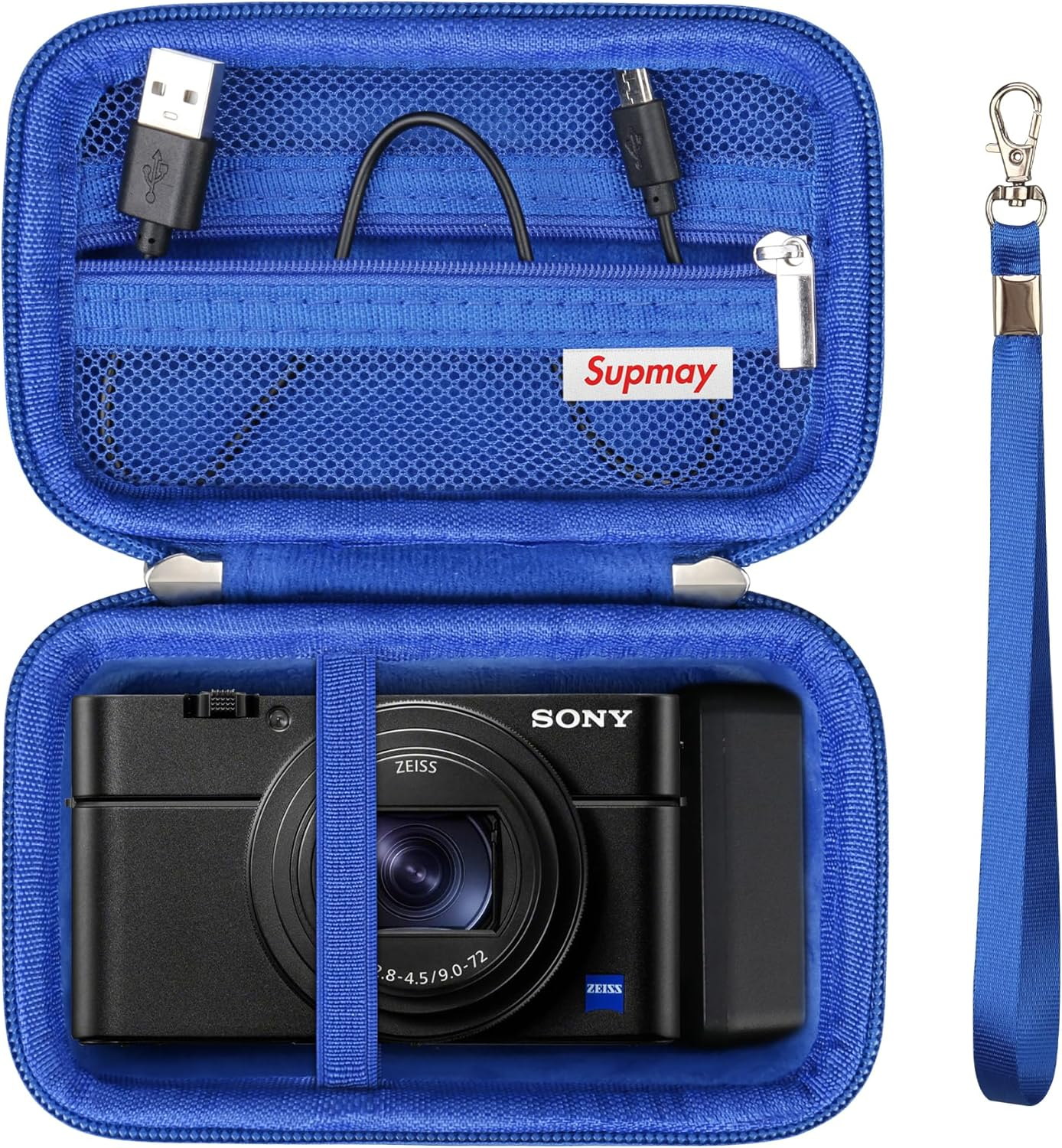 Supmay Carrying Case for Sony RX100 VII/ RX100 VI/ RX100 V/ RX100 IV/ RX100 III Premium Compact Camera, Storage Holder Travel Bag with Zipper Mesh Pocket for Charging Cable, USB Card, Black