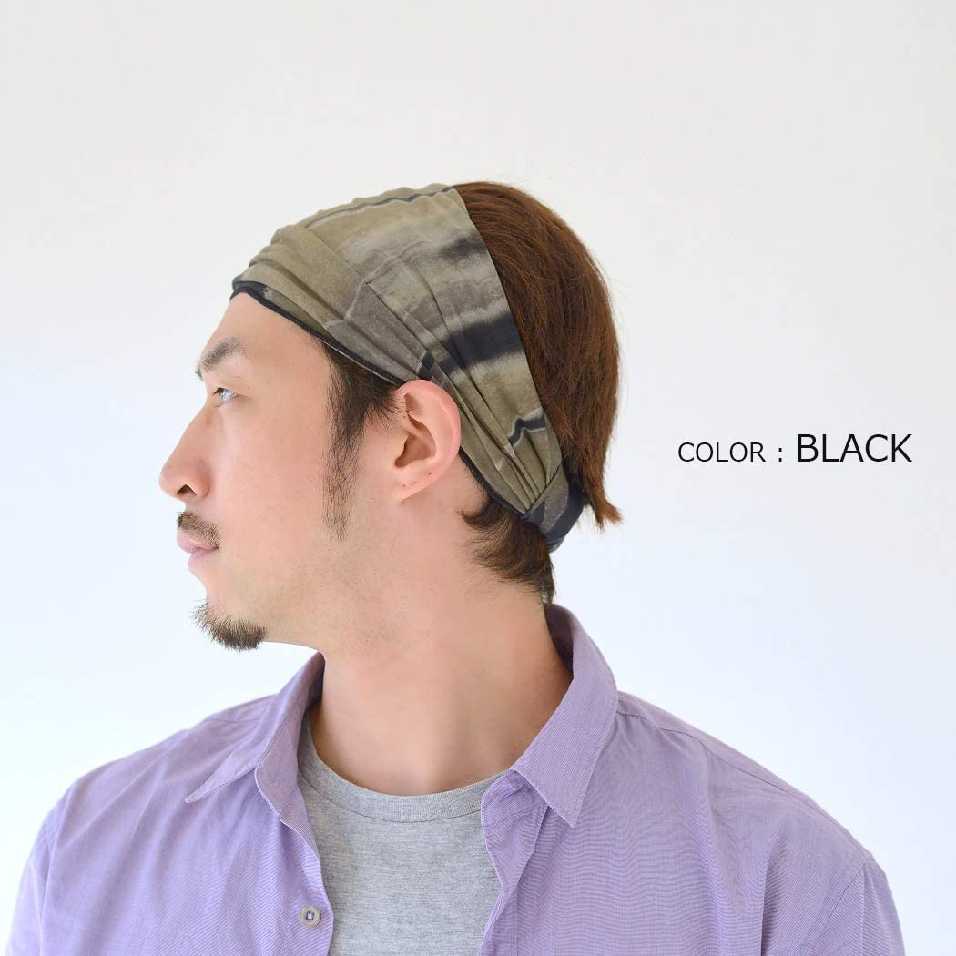 CHARM Tie Dye Bandana Headband for Women, Men'S Loose Fitting Boho Headscarf, Wide Hand Dyed Hippie Hair Band for Dreads Dark Blue