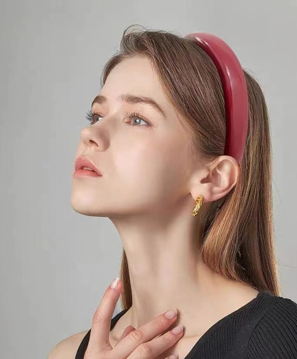 2Pcs Red Leather Headbands for Women Trendy, Vintage Red Wide Headbands Non-Slip Fashion Head Band for Women'S Hair Fashion Hair Accessories for Women Girl image number 3