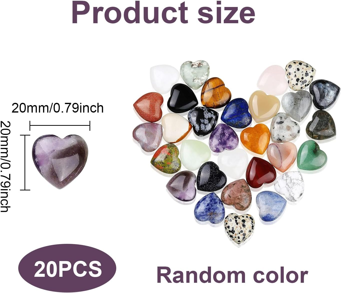 20Pcs Heart Stones, Funcyboo 0.8In Heart Shaped Healing Crystals Meditation Stone Love Crystal Stones for Women Mothers Day Valentines Day Anxiety Relieve Meditation Love Gift(Random Color) image number 4