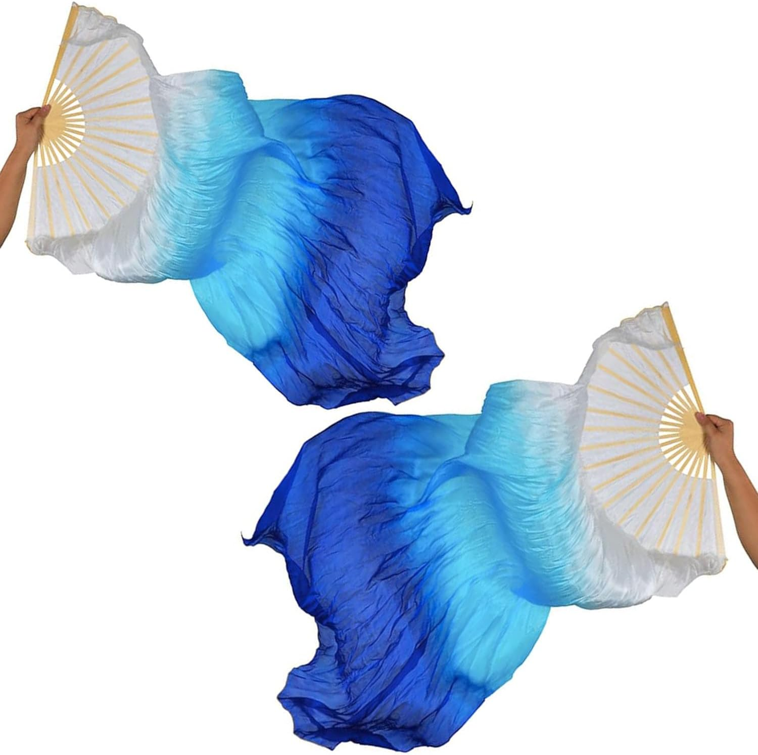 Silk Belly Dance Fan Veil, 1 Pair Long Folding Fans, Bamboo Fan for Belly and National Dance