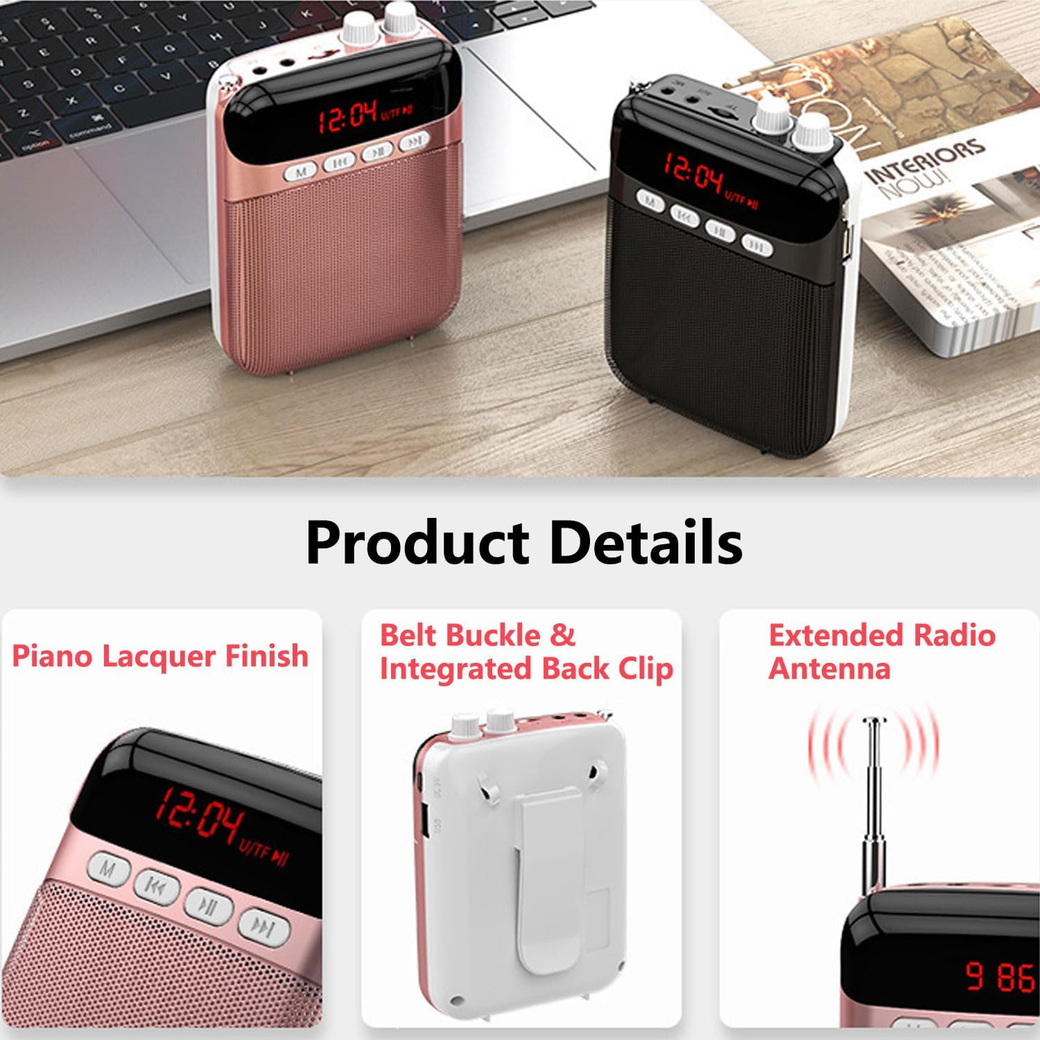 Speech Amplifier Portable Rechargeable Speaker with Wired Microphone Headset 10 W 2400 Mah PA System Supports Audio in MP3 Format for Teacher/Training/Meeting/Guide (Rose)