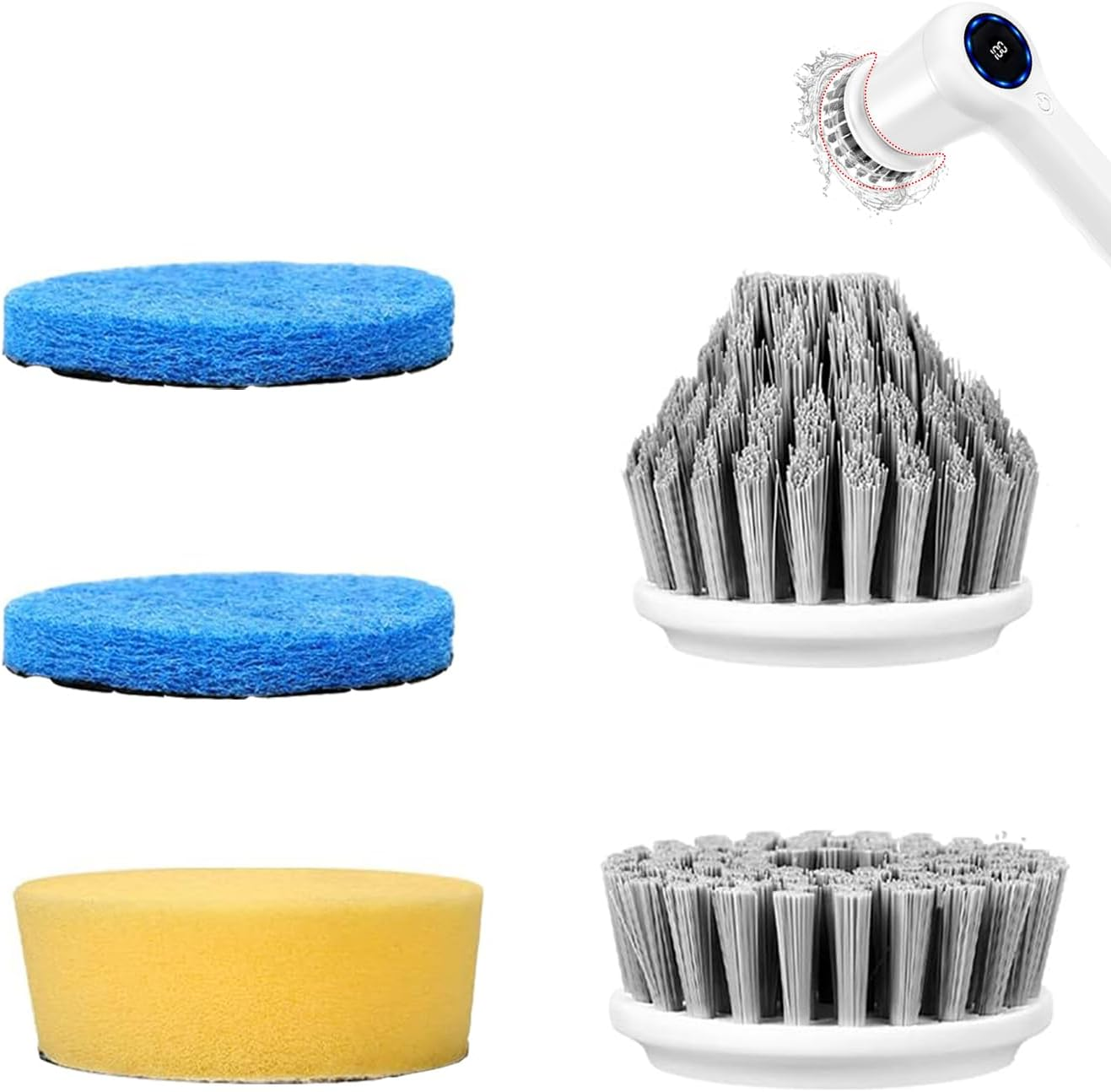 GRUTTI Replacement Brush Heads Kit 5Pcs for Electric Spin Scrubber, Cleaning Brush Heads for Cleaning for Bathtub, Floor, Tile, Window