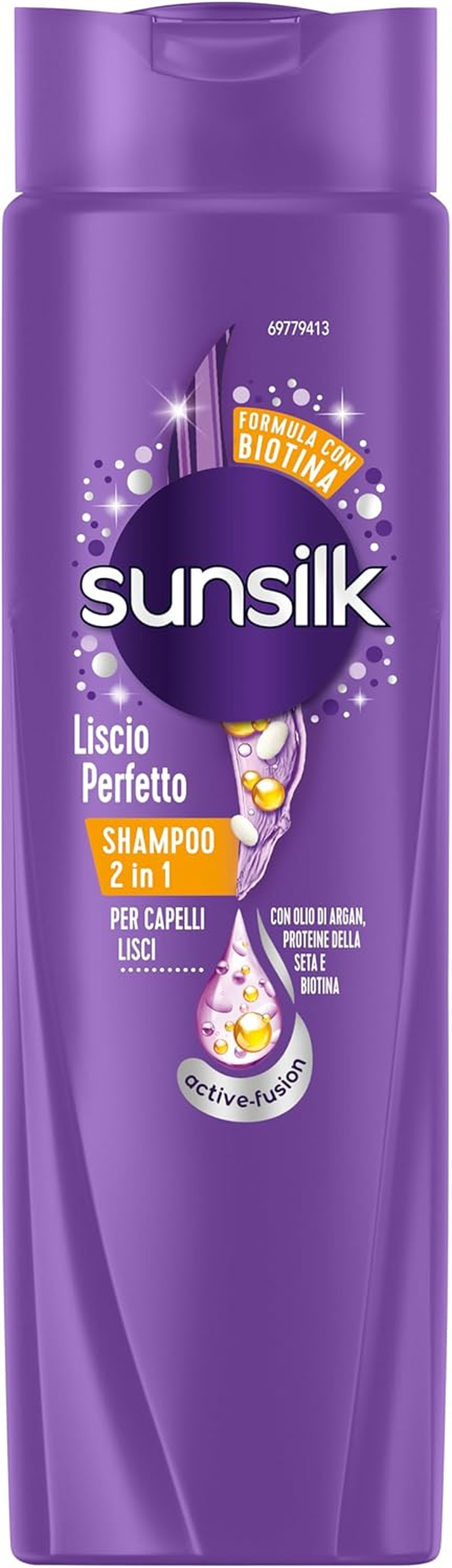 Sunsilk, Perfect Smooth Shampoo 2-In-1, Shampoo and Balm for Long and Silky Smooth Hair, Formula Active Fusion with Argan Oil, Silk Protein and Biotin for Visibly Healthy Hair, 250 Ml