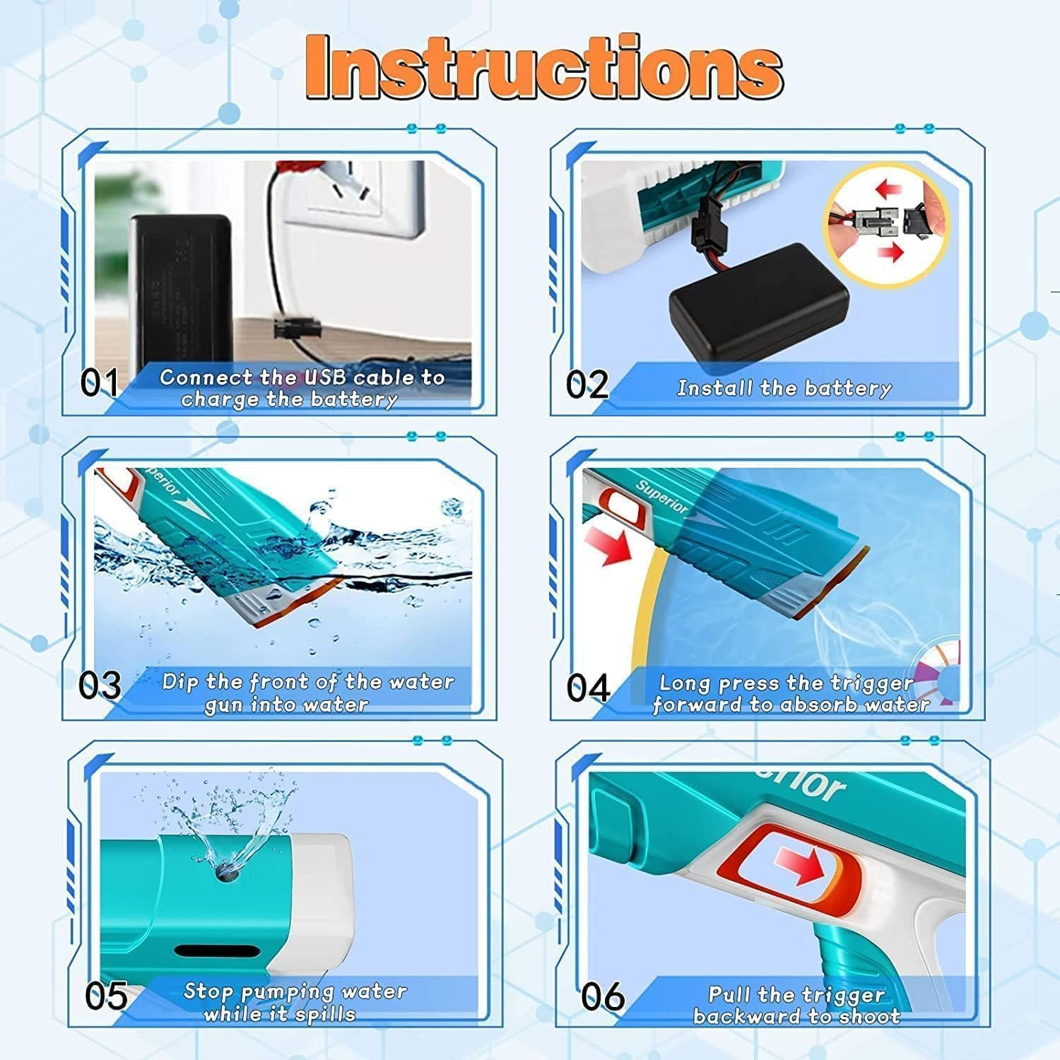 Electric Water Gun for Kids, Full Automatic Water Toy, Summer Outdoor Pool Toys for Children, Unisex image number 6