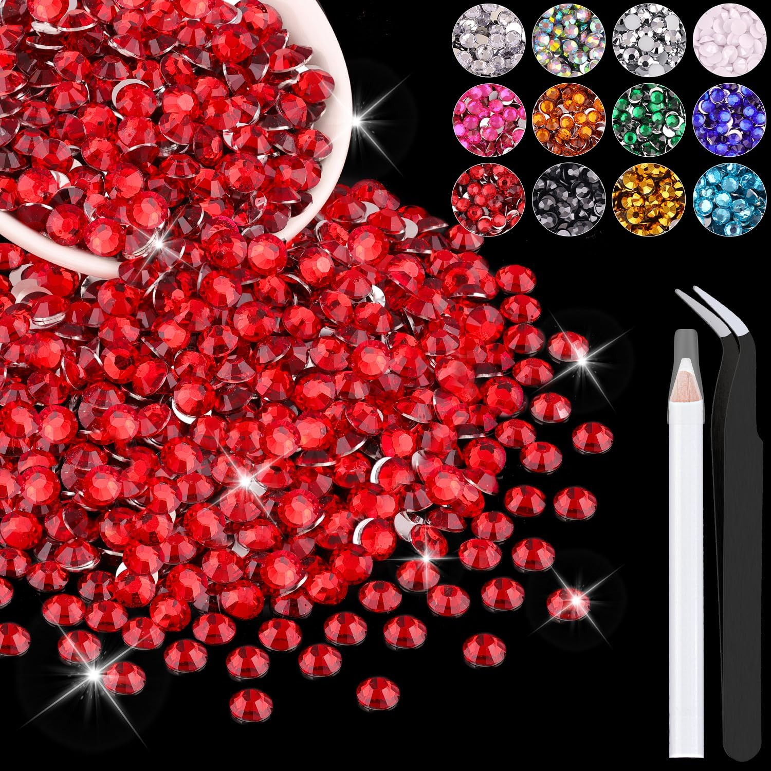 4000PCS 4Mm Resin Rhinestones in Bulk (Red), Bedazzling Flatback Crystals for Crafts DIY Nail Decoration, Gems Charms for Tumbler Shoes Clothing Fabric with Pickup Pen and Tweezers image number 2