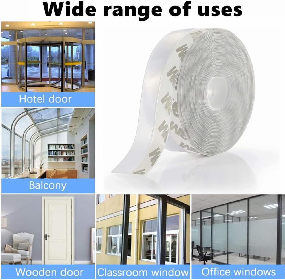 Kastetards 5-Meter Silicone Windproof Strip, Adhesive Tape, Transparent Sealing Strip for and Rainproof Doors Windows, 25Mm Wide, Used Gaps in Doors, Windows Shower Glass image number 5