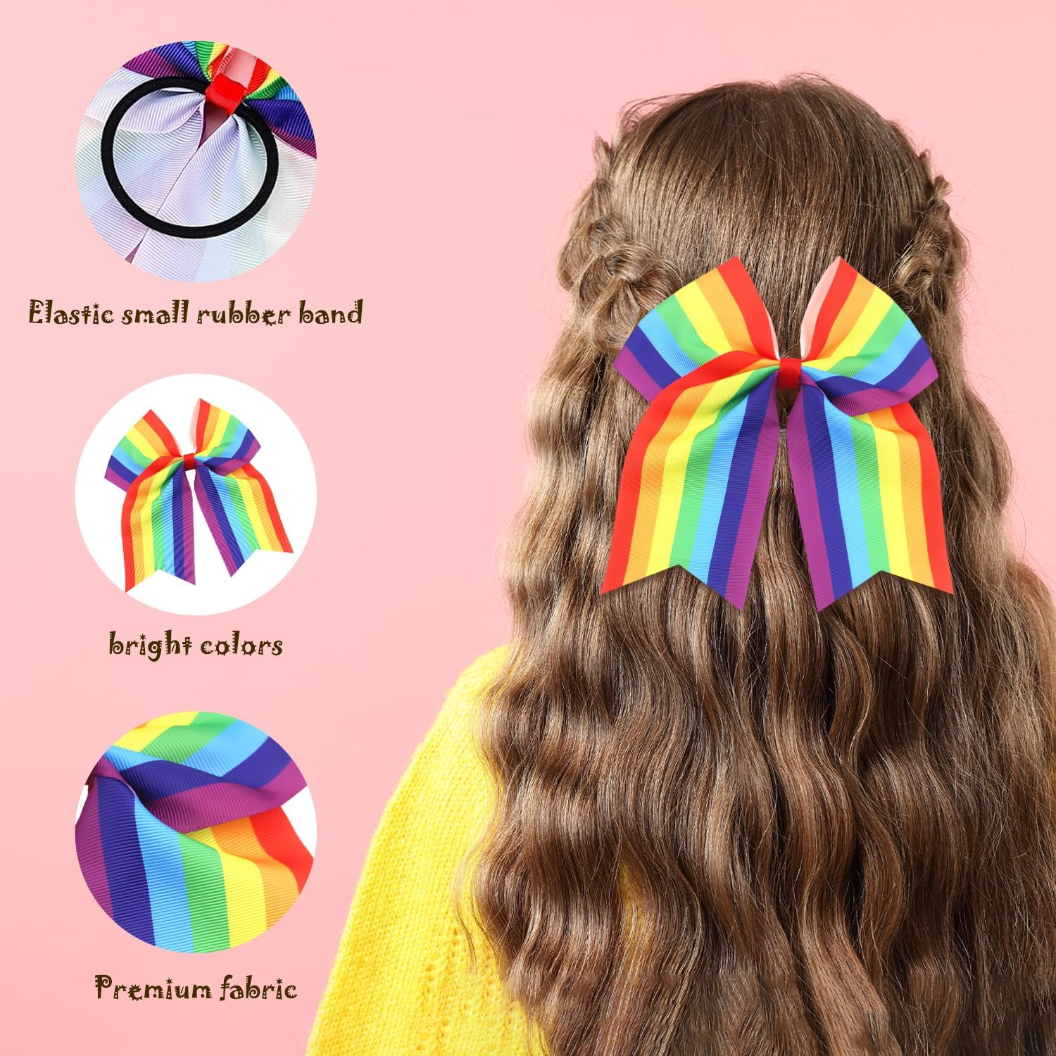 2 Pcs Rainbow Bow Hair Ties, Rainbow Butterfly Hair Accessories Soft Ropes Bow Ties Elastic Hairs Band for Women image number 4