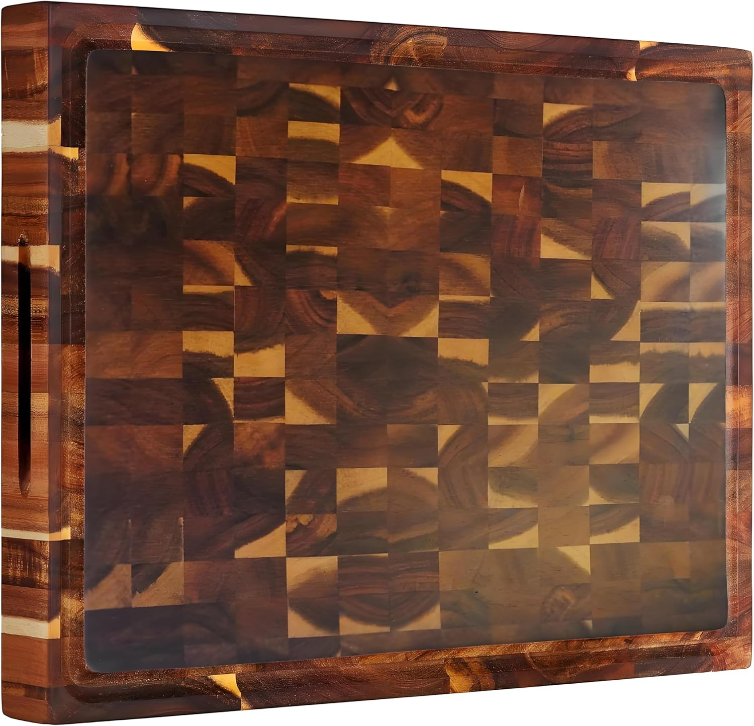 Wooden Chopping Board, End Grain Cutting Boards with Juice Groove & Handle, 40 * 30 * 3 CM Checkered Chopping Board Charcuterie Board, Chopping Mat for Meat, Vegetables, Fruit