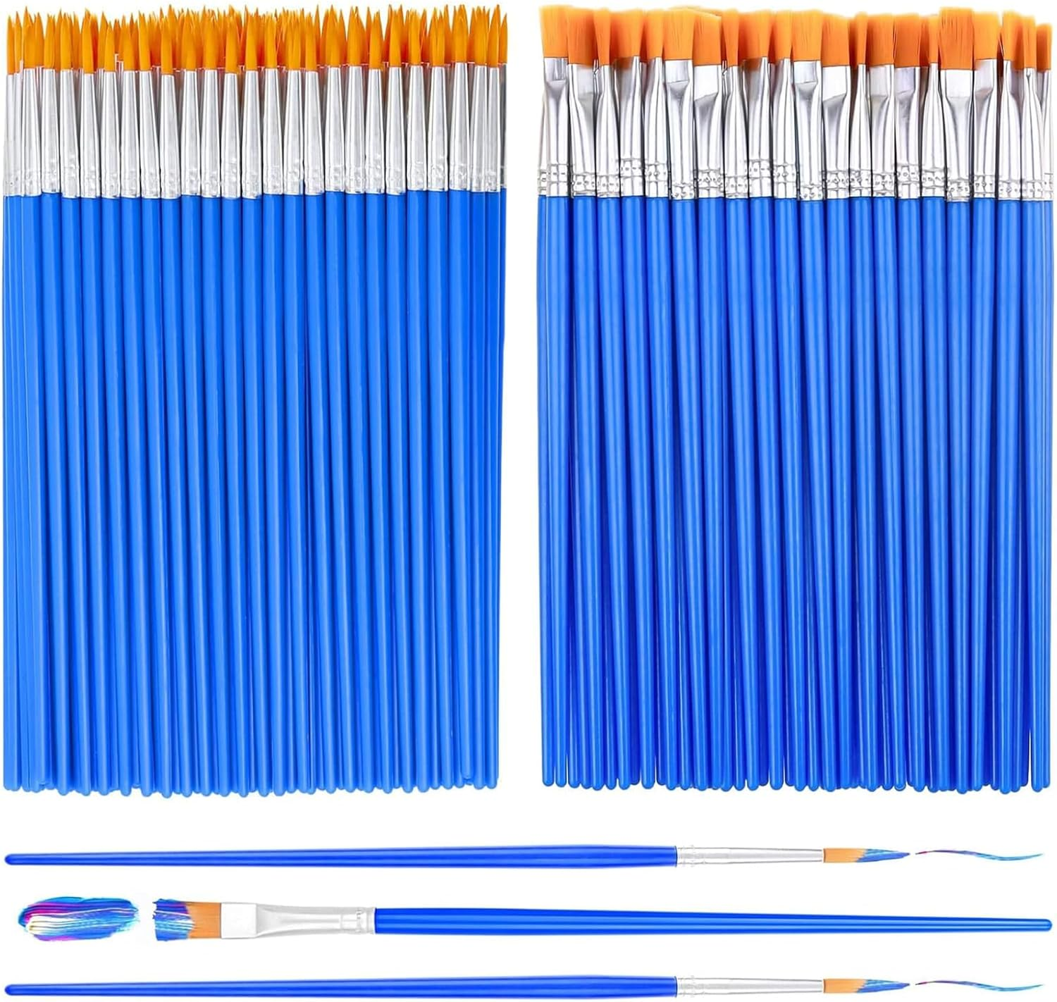 100Pcs Small Paint Brushes Bulk, Professional Acrylic Paint Brush Set with Flat and round Pointed Craft Paint Brushes for Kids Students Classroom Watercolor Canvas Face Painting image number 4