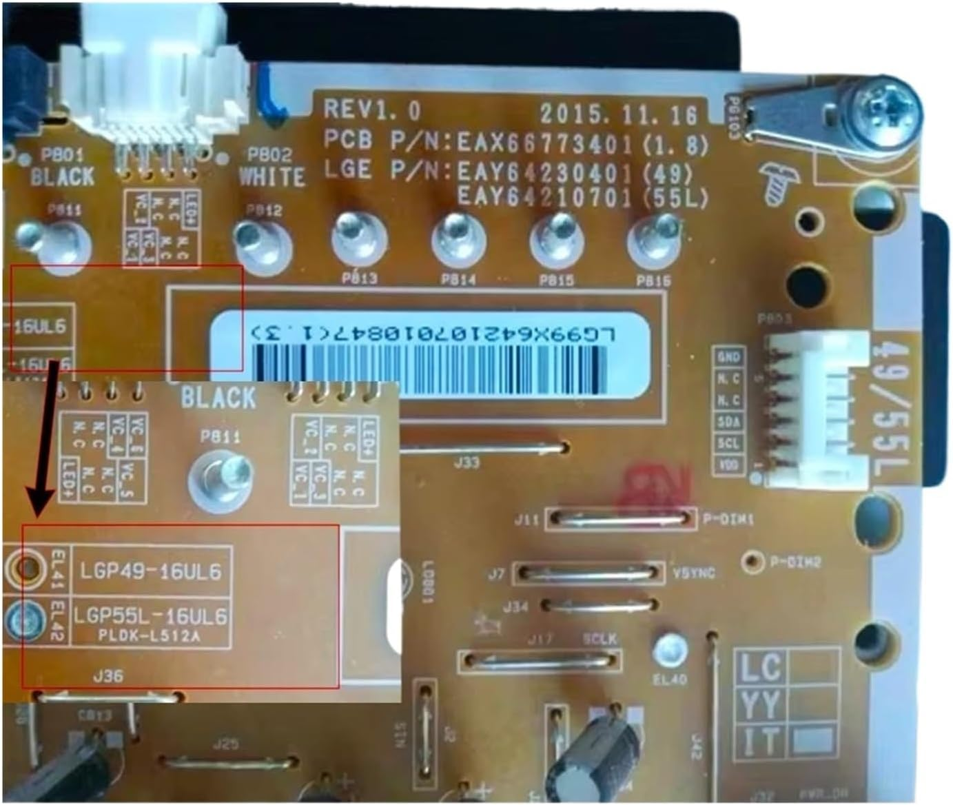 Replacement TV Power Strip, Compatible for LG, TV 55UH6500-CB 55UH661V-ZF 49UH6500-C EAX66773401 (2.0) EAY64210701 LGP55L-16UL6 CCP-3400ST Replacement Part image number 1