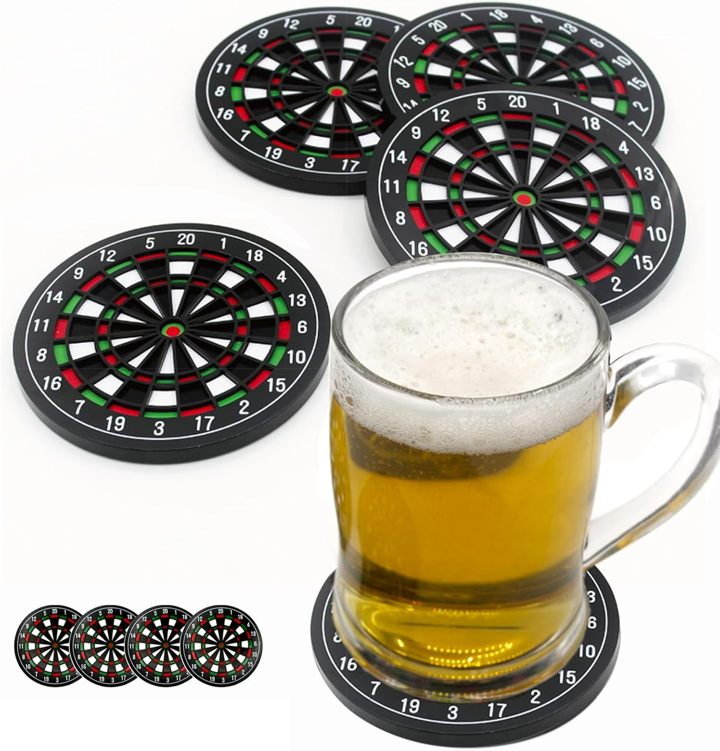 MEDOYOH Set of 4 Dartboard Drinks Coasters, Non-Slip Beer Coasters, Washable Funny Coasters, Heat Resistant for Coffee, Beer Cups, Wine, Glass, Bottle, Home, Pub, Bar
