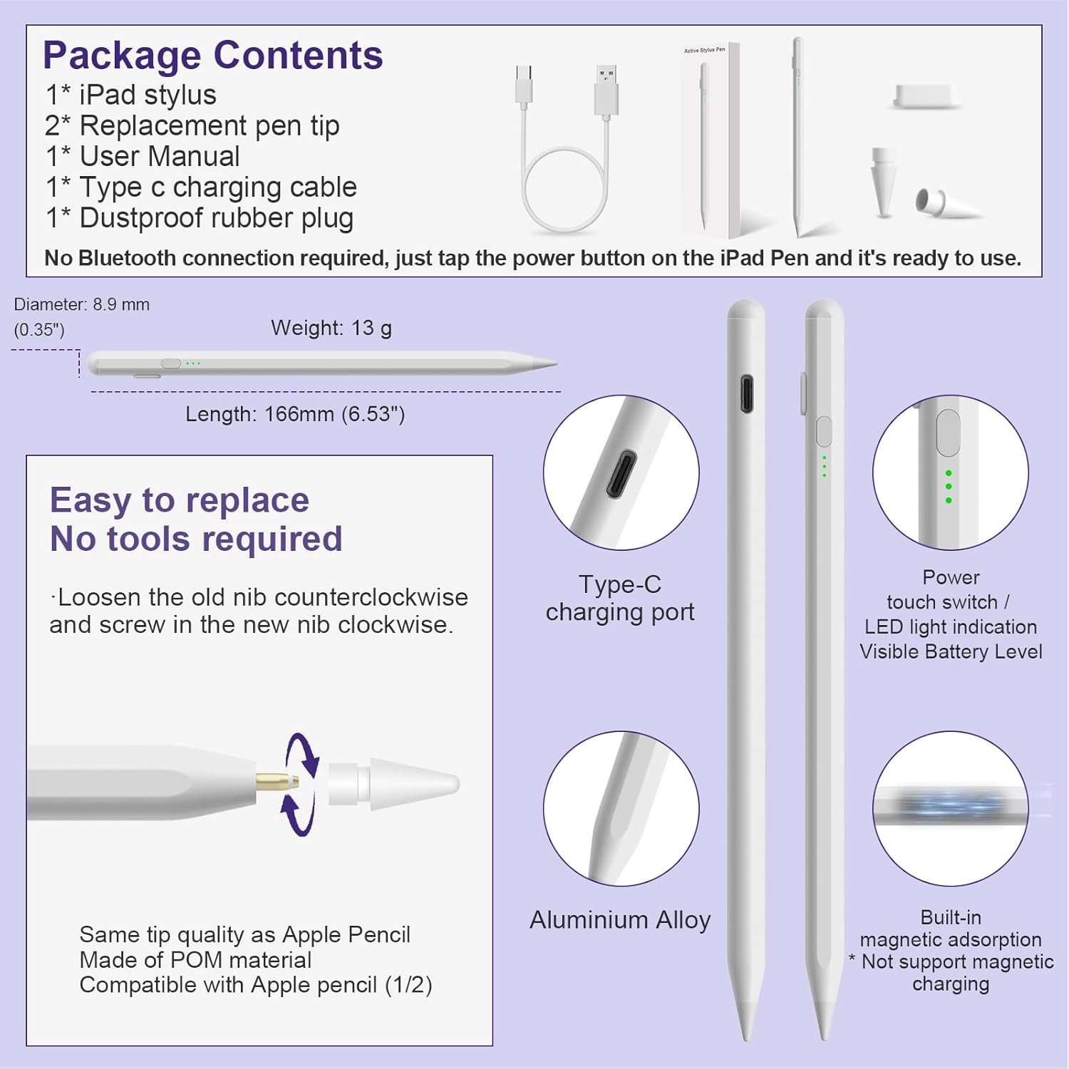 Stylus Pen for Ipad with Palm Rejection & Tilt Sensitive, Ipad Pencil Magnetic Stylus for Apple Ipad Pro 11&12.9" (2018-2022), Ipad 10/9/8/7/6Th Gen, Ipad Air 3Rd/4Th/5Th Gen, Ipad Mini 5/6Th Gen
