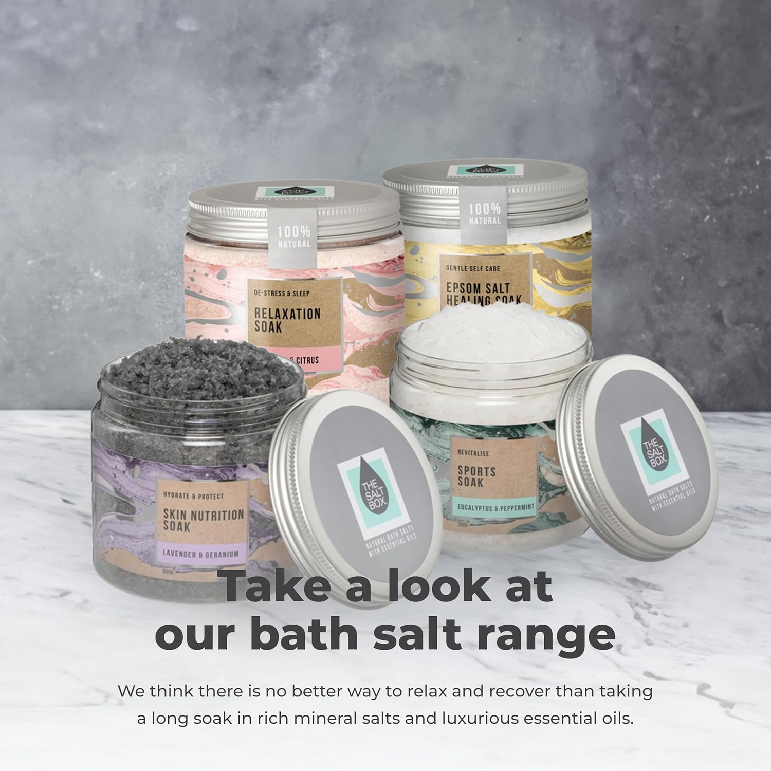 The Salt Box - Natural Epsom Salt Healing Bath Salts Soak - Chamomile & Lavender - 550G image number 1