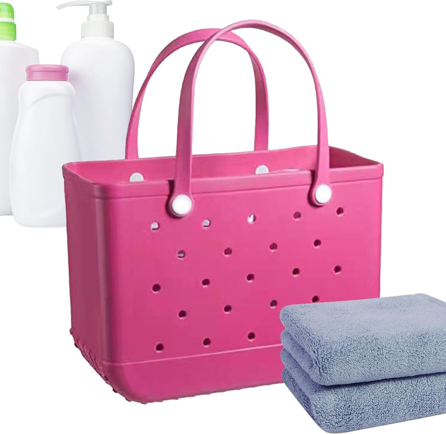 Women Outdoor Rubber Tote Bag,Sports Washable Rubber Tote Bag with Holes | Women'S Portable Travel for Beach Sports Swimming Pool - Blue image number 3