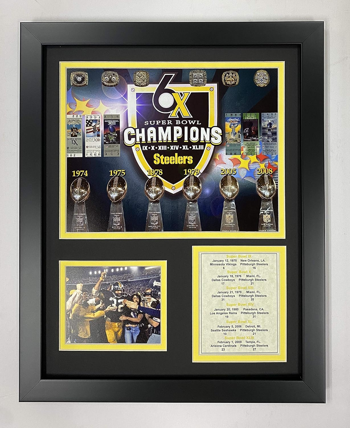 Legends Never Die Pittsburgh Steelers Super Bowl Championships Framed Photo Collage, 11X14-Inch image number 1