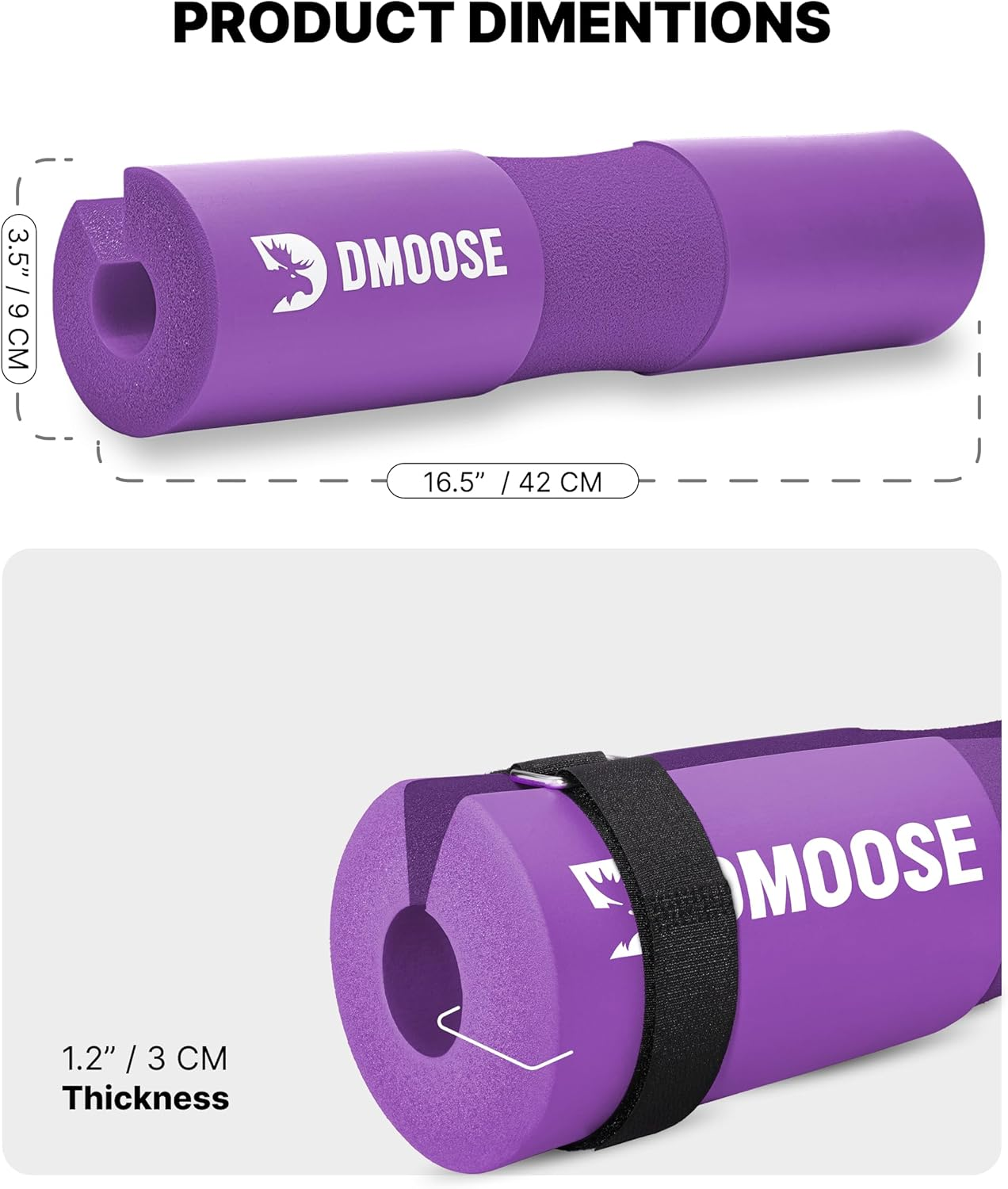 Dmoose Fitness Barbell Pad for Hip Thrust, Squat & Lunges - Non-Slip Thick Foam Cushion for Neck and Back Support with Two Straps - Hip Thrust Pad for Leg Day - Fits All Olympic Bars and Smith Machine image number 1