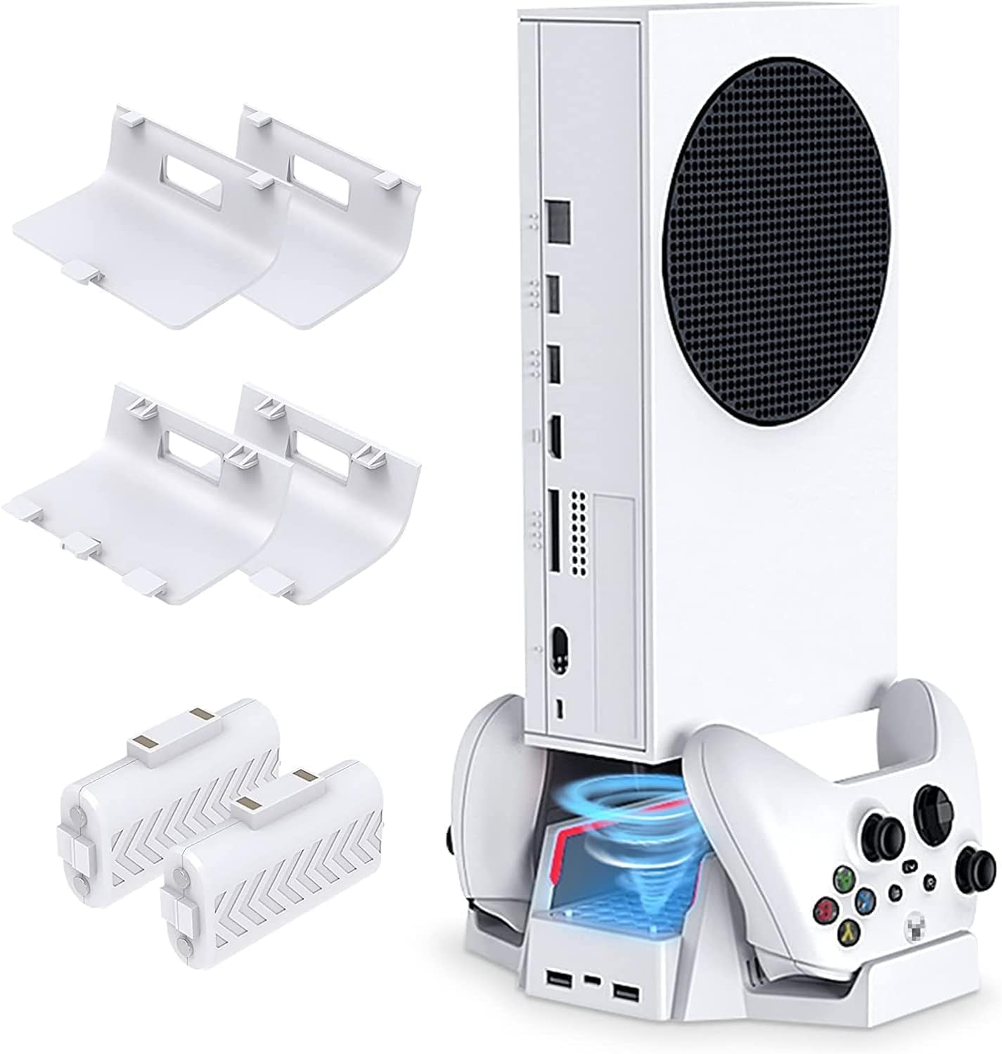 Cooling Stand for Xbox Series S with Dual Cooling Fan 3 Level Speed, Dual Controller Charger with LED Indicator USB Port -2X800Mah Rechargeable Battery Pack for Xsx|S/One S/One X/One Controller image number 5