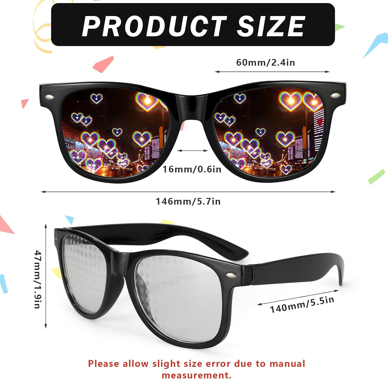 3Pcs Diffraction Glasses, 3D Prism Rainbow Heart Star Effect Light Refraction Glasses for Edm Party - Women Men Rave image number 6