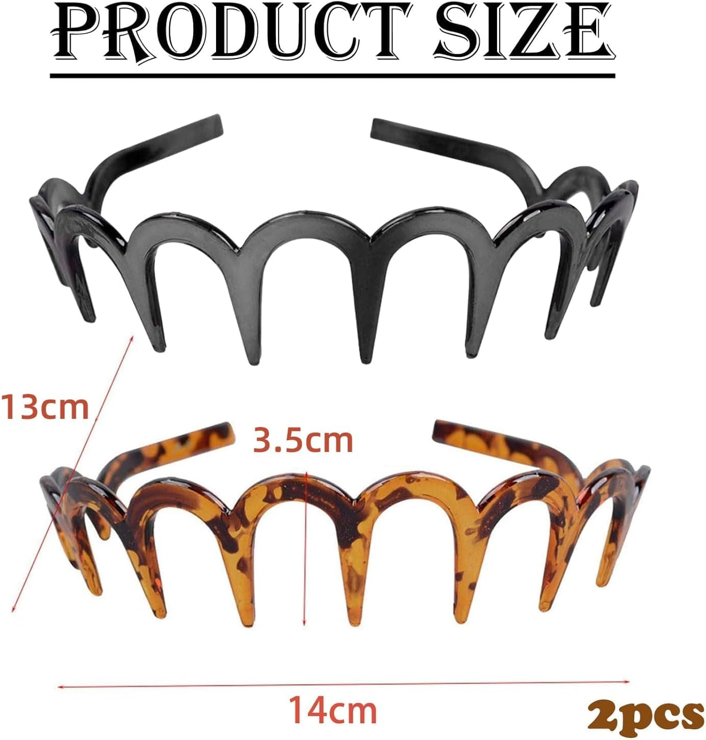 Pack of 2 Zigzag Headband, Shark Tooth Hair Comb, Hard Headbands, Plastic Zigzag Headbands, Wavy Hair Comb Headband for Girls, Women, Men (Leopard Brown and Black) image number 5