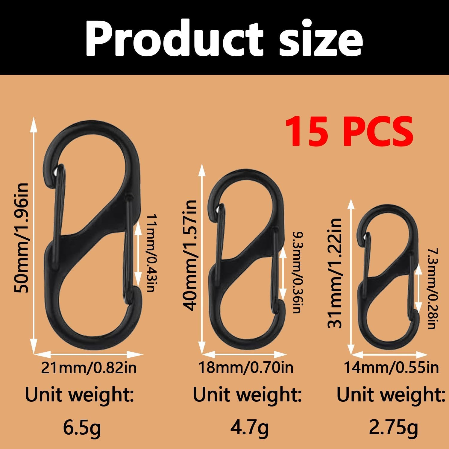 15 PCS Small Carabiner Clips, Carabiner Keyring Clip and S Ring Locking Carabiner,For Double Clip Hook for Outdoor Hiking Fishing Camping image number 5