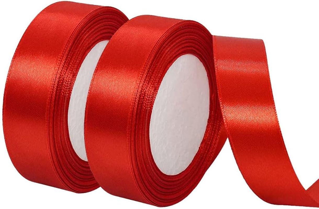 Wine Red Satin Ribbon 1 Inch X 50 Yards, Solid Color Fabric Ribbon for Gift Wrapping, DIY Crafts, Hair Bows Making, Wreath, Wedding Party Decoration and Sewing Projects (Wine Red)