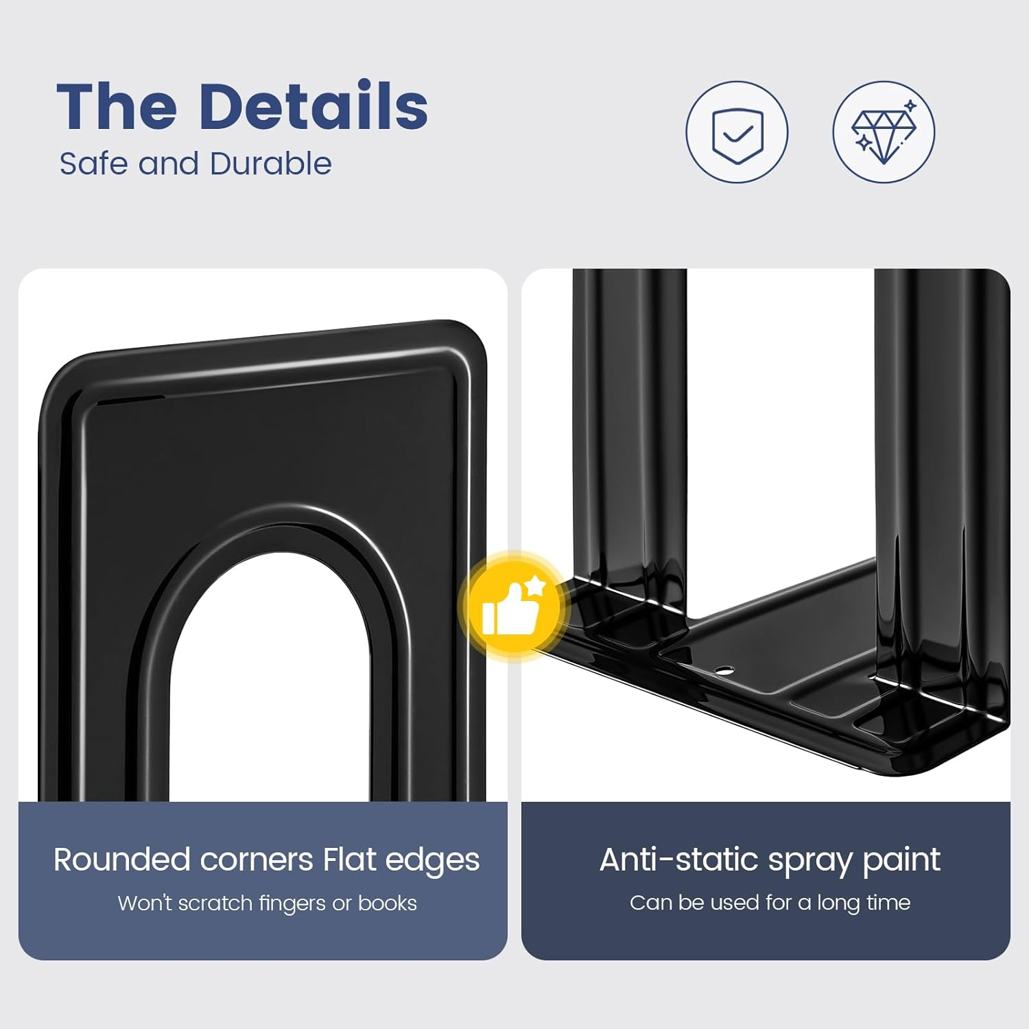 Happyhapi Book Ends Metal Bookends for Shelves,14 Pcs Book End to Hold Books Heavy Duty,Black Non-Skid Bookend,Book Holder Stopper for Shelf Office Home,6.5 X 5.7 X 4.9(7 Pairs, Large) image number 2