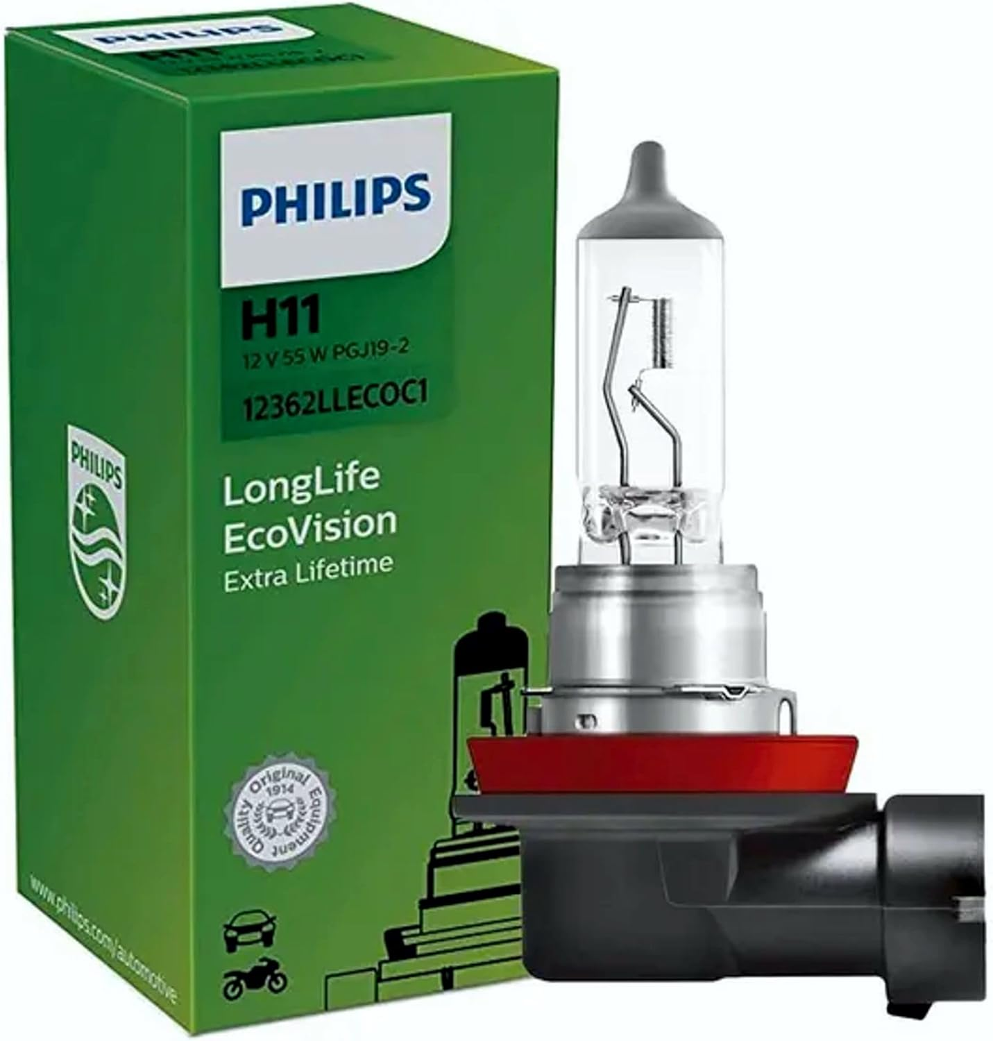 Philips 12V 55W H11 Long Life Ecovision Car Headlight Bulb image number 3