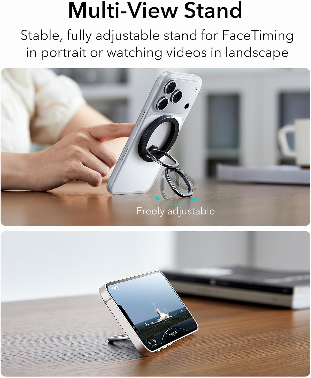 ESR for Magsafe Phone Grip, Magsafe Ring Holder, Magnetic Phone Ring Holder, Magnetic Grip with 2-Way Adjustable Stand for Iphone 17/16/15/14/13, Samsung, All Smartphones(2 Metal Rings Included)