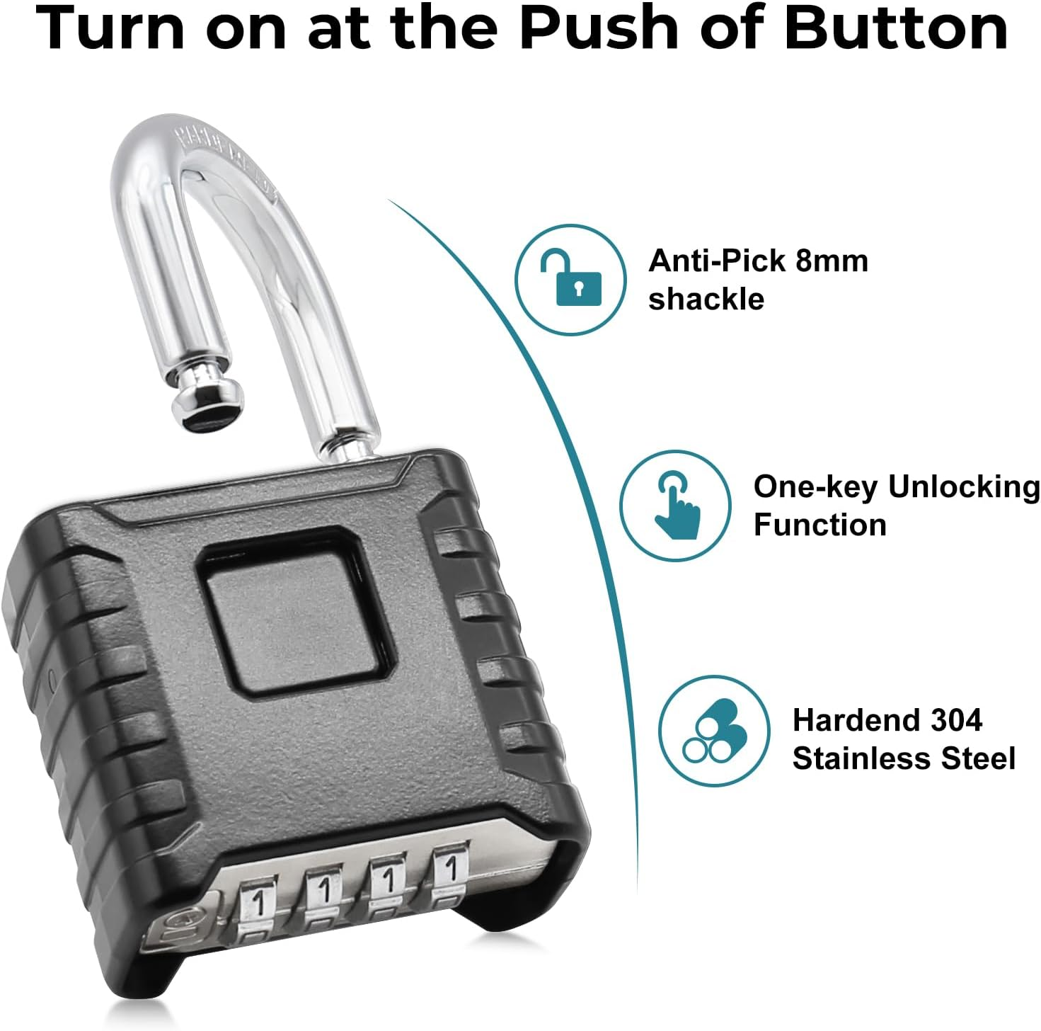 Heavy Duty Combination Padlock, 4 Digit Combination Lock Outdoor, One-Touch Unlocking, Weatherproof, Hidden Password Design for Home, School, Garage, Gate, Garden image number 5