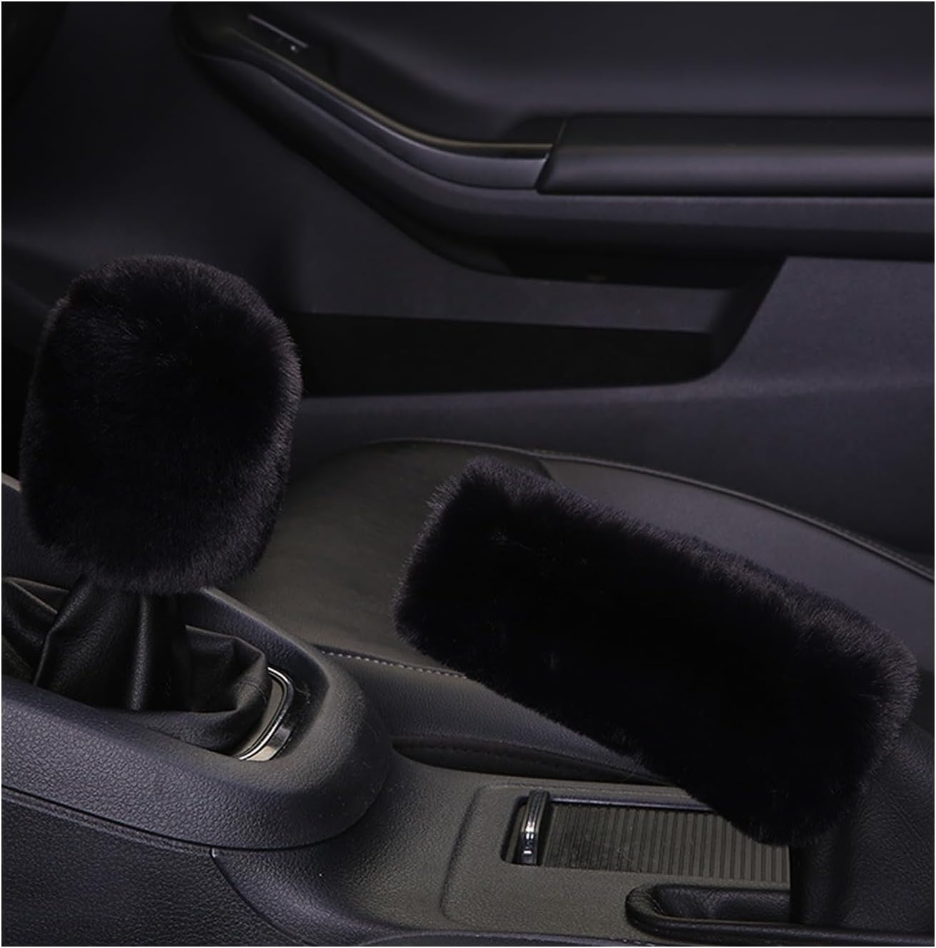 Ziciner 2PCS Plush Car Gear Shift Knob Cover & Handbrake Cover, Comfortable Anti-Slip Auto Shift Knob Protector, Fluffy Warm Hand Brake Handle Cover, Interior Car Accessories (Wine Red)