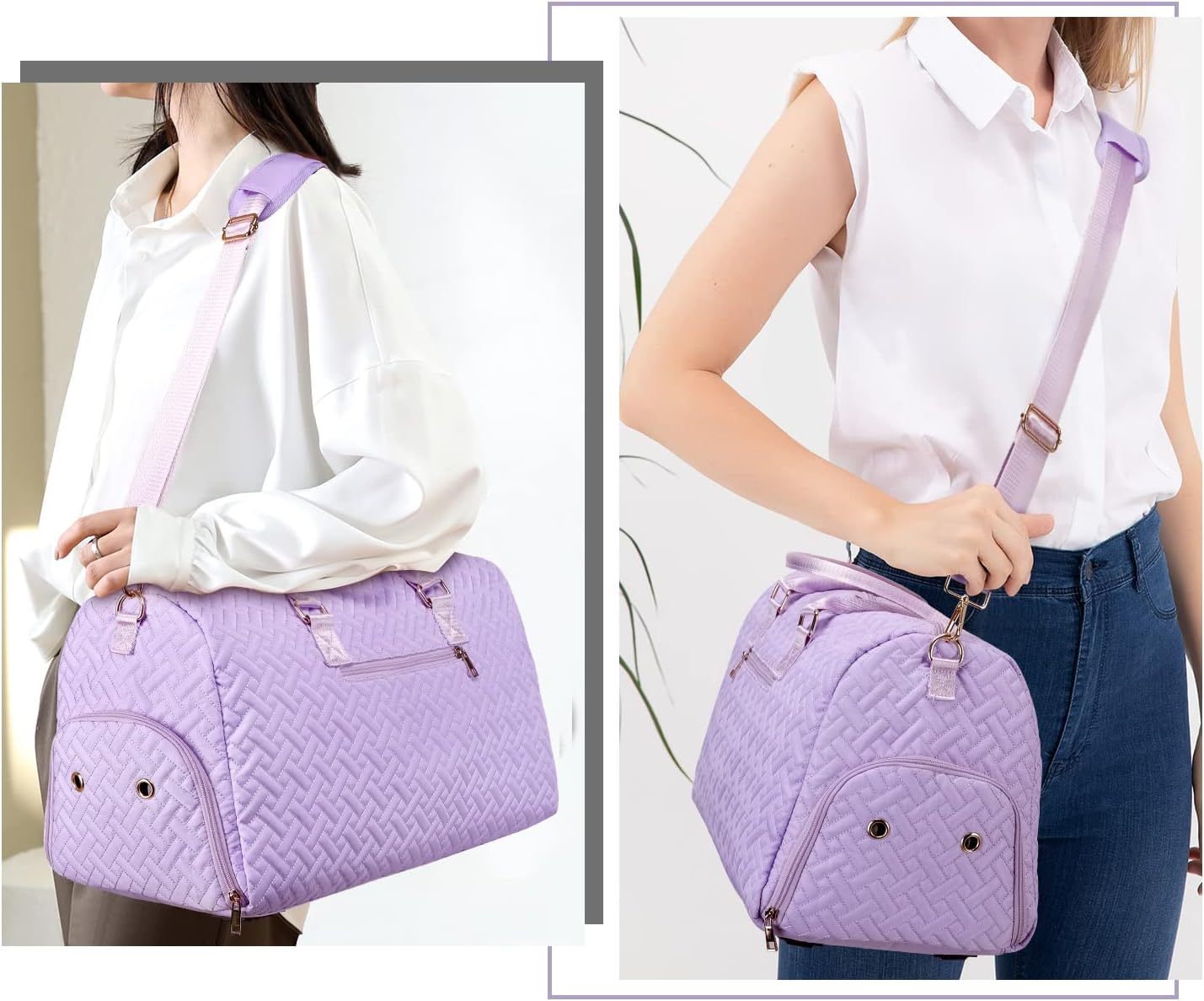 Duffle Bag for Travel, Weekender Bag with Shoe Compartment, Carry on Overnight Bag for Women with Toiletry Bag, 50L Gym Bag with Wet Pocket, Hospital Bags for Labor and Delivery, Lavender Purple, - Beige image number 3