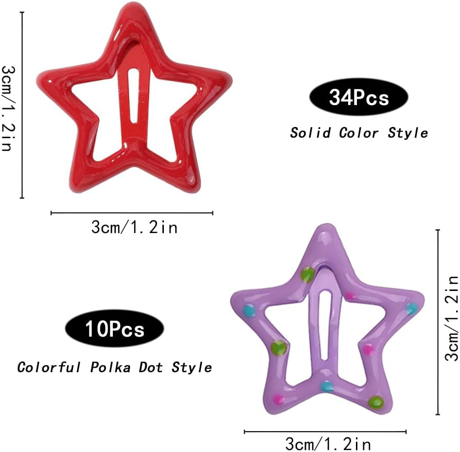 TRKETK Pack of 44 Star Hair Clips, Metal Star Hair Clips, Cute Small Hair Clips, Hair Clips with Press Studs, Hollowed Star Hair Pin, 3 Cm, Kawaii Hair Clips for Women and Girls