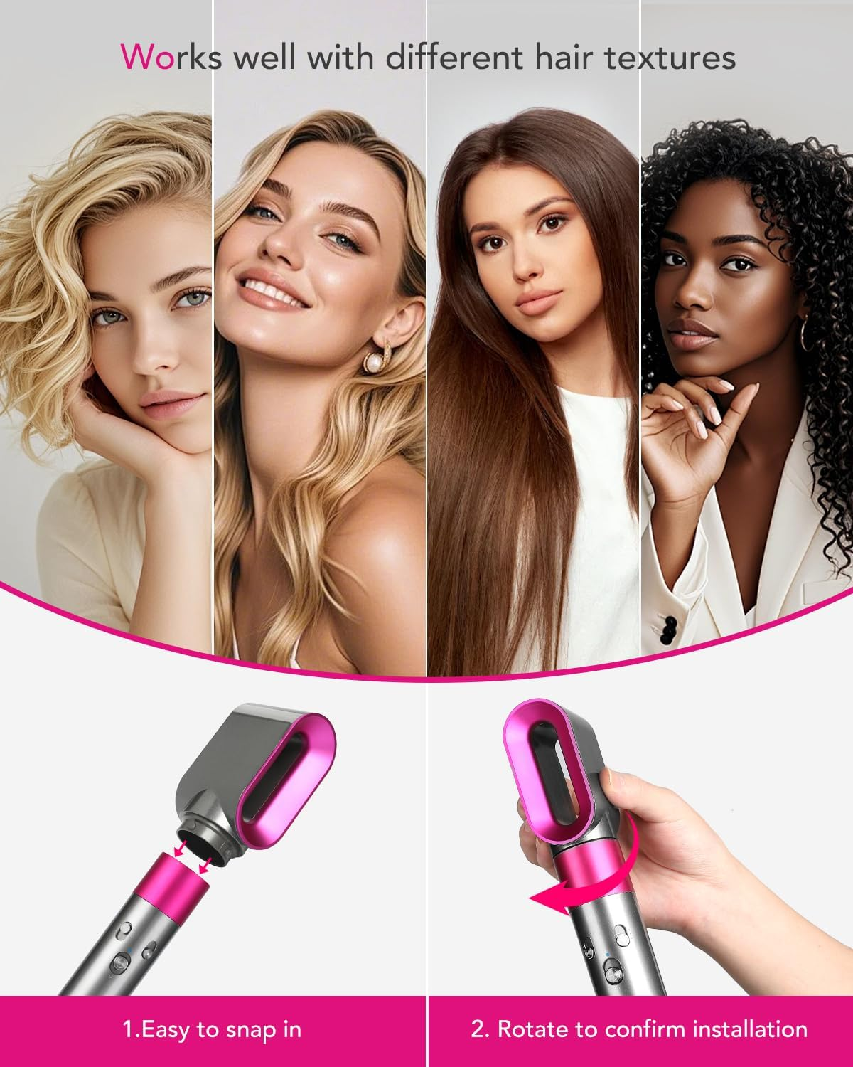 Pre-Styling Dryer Nozzle for Dyson Airwrap HS01/HS05 &ndash; Fast Drying Attachment, Nickel/Fuchsia (Part 969759-01)