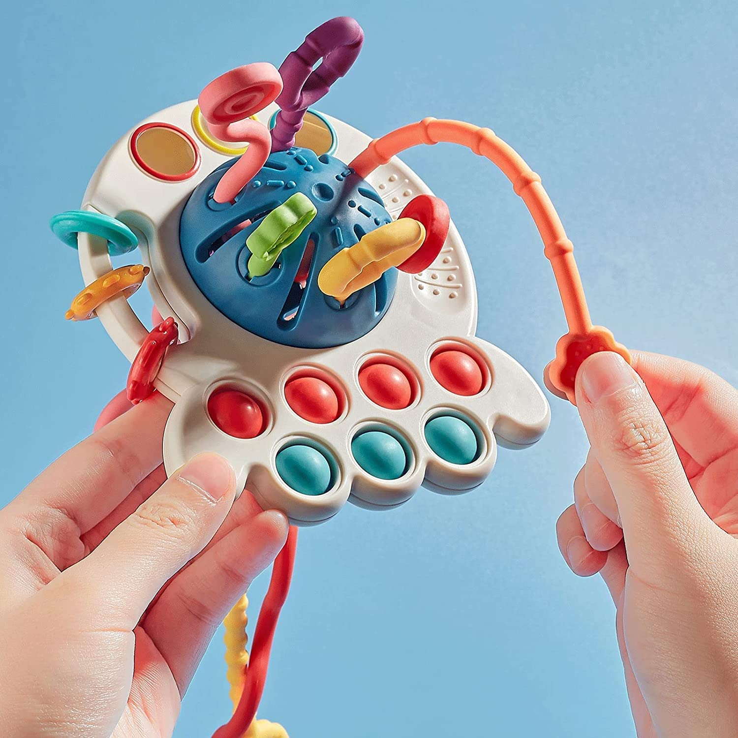 Montessori Toys UFO Food Grade Silicone Drawstring Activity Toys Toddler Learning Activities Silicone Toys Baby Travel Toys Baby Fine Motor Skills Toys Gifts 1+ Year Old Colorful image number 1