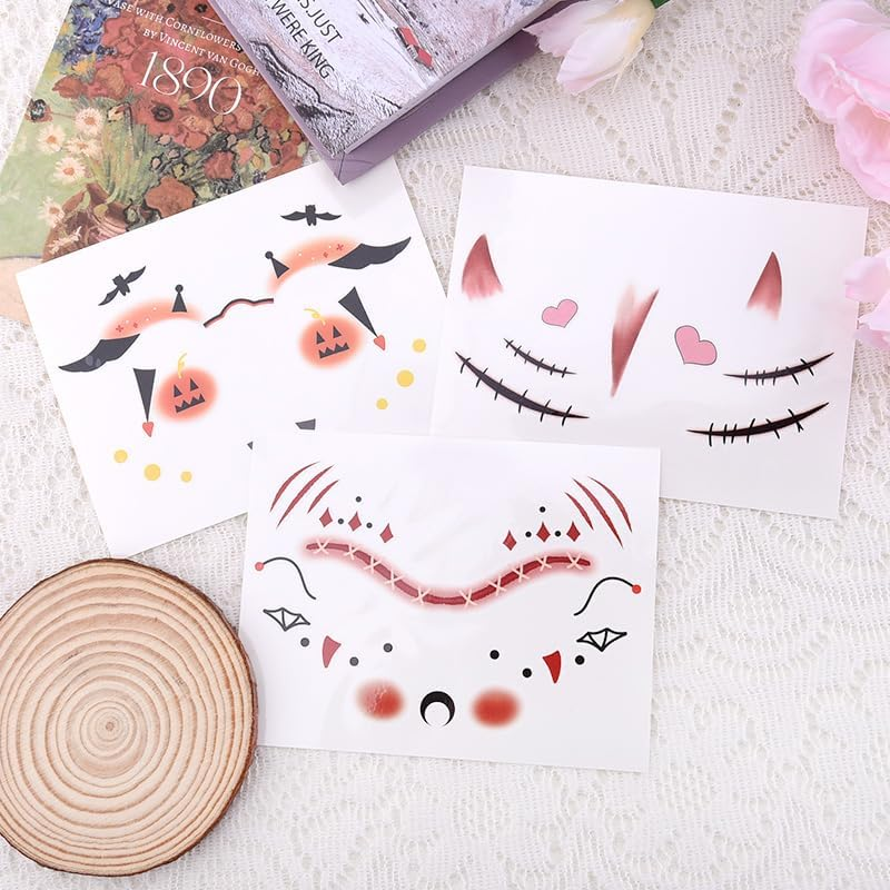 Halloween Face Eye Tattoo Sticker Pumpkin Bat Costumes Accessories for Women Halloween Cosplay Masquerade Party Bloody Eyeliner Stickers Temporary Makeup Tattoos for Girls image number 4