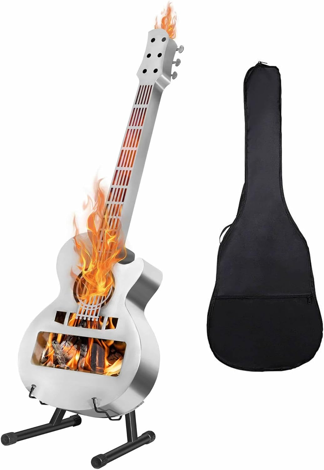 Portable Outdoor Solo Stove Fire Pit Brazier, Personalize Wood Burning Smokeless Fireplace Stainless Steel Guitar Style Firepit with Carry Bag for Camping Party Patio Yard Garden Picnic Bonfire image number 4