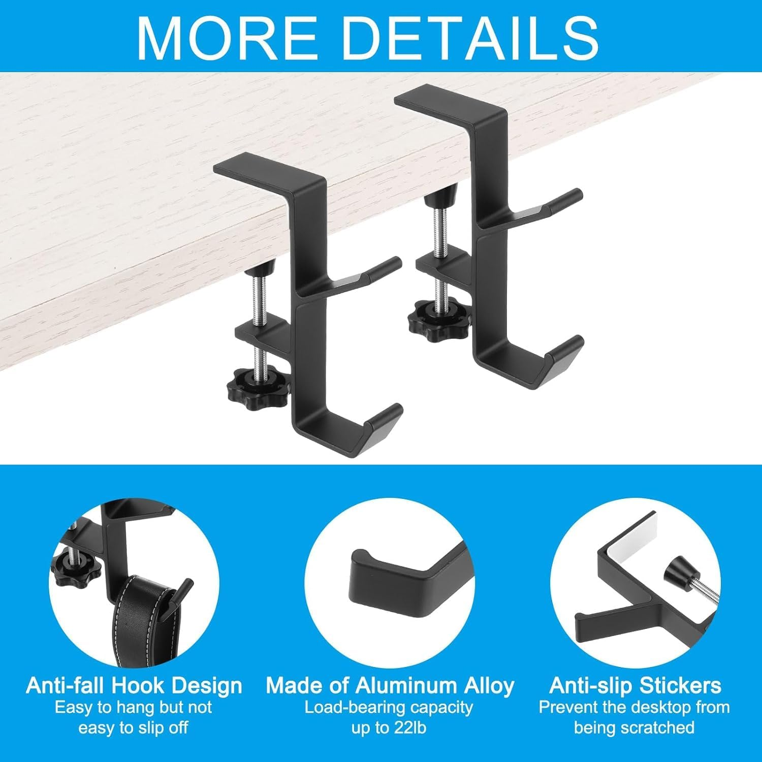 Xinghonyac 2 Pcs Desk Handbag Hanger, Adjustable Table Hanger Hook, Desk Purse Holder, Handbag Storage Hooks, Schoolbag Hook, Desk Hook Backpack Holder (Black) image number 5