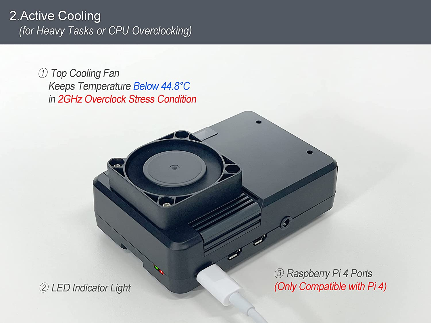 Electrocookie Multi-Functional Case for Raspberry Pi 4-1.Noiseless Passive Cooling 2.Active Cooling for Heavy Loads 3.Wall Mount 4.Cluster Building image number 5