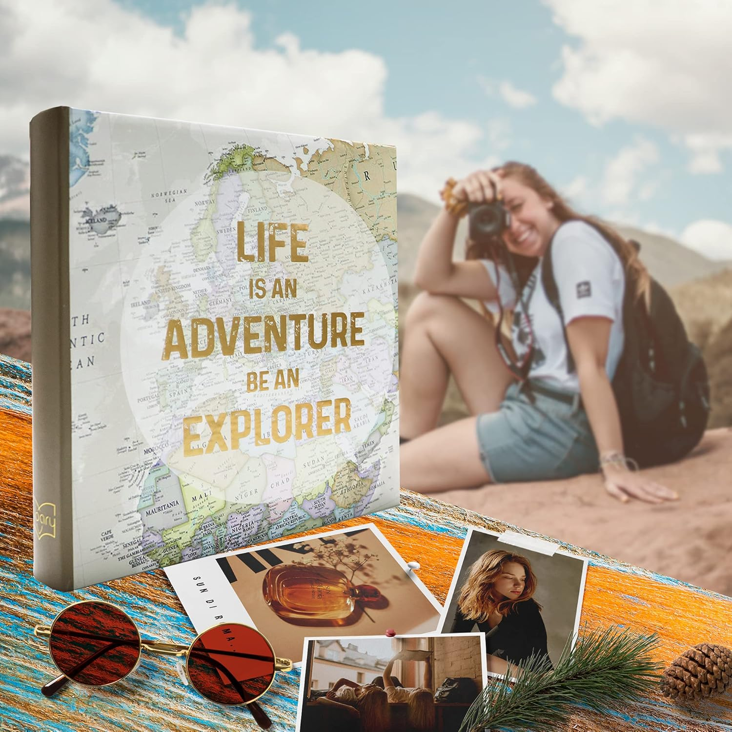 Holoary Photo Album 4X6 160 Photos Two Pictures per Page, Memo Writing Area for Each Pocket, 160 Pockets 4&rdquo;X6&rdquo;, Printed Book Cover Travel Design World Map Adventure image number 1