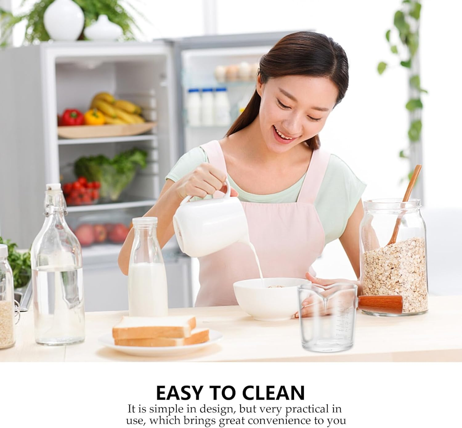 CLISPEED Glass Milk Cup Double Spout with Wooden Handle, Thick-Bottom Coffee Latte Art Measuring Pitcher for Home Use, Heat-Resistant Milk Frothing Cup for Espresso Accessories image number 5