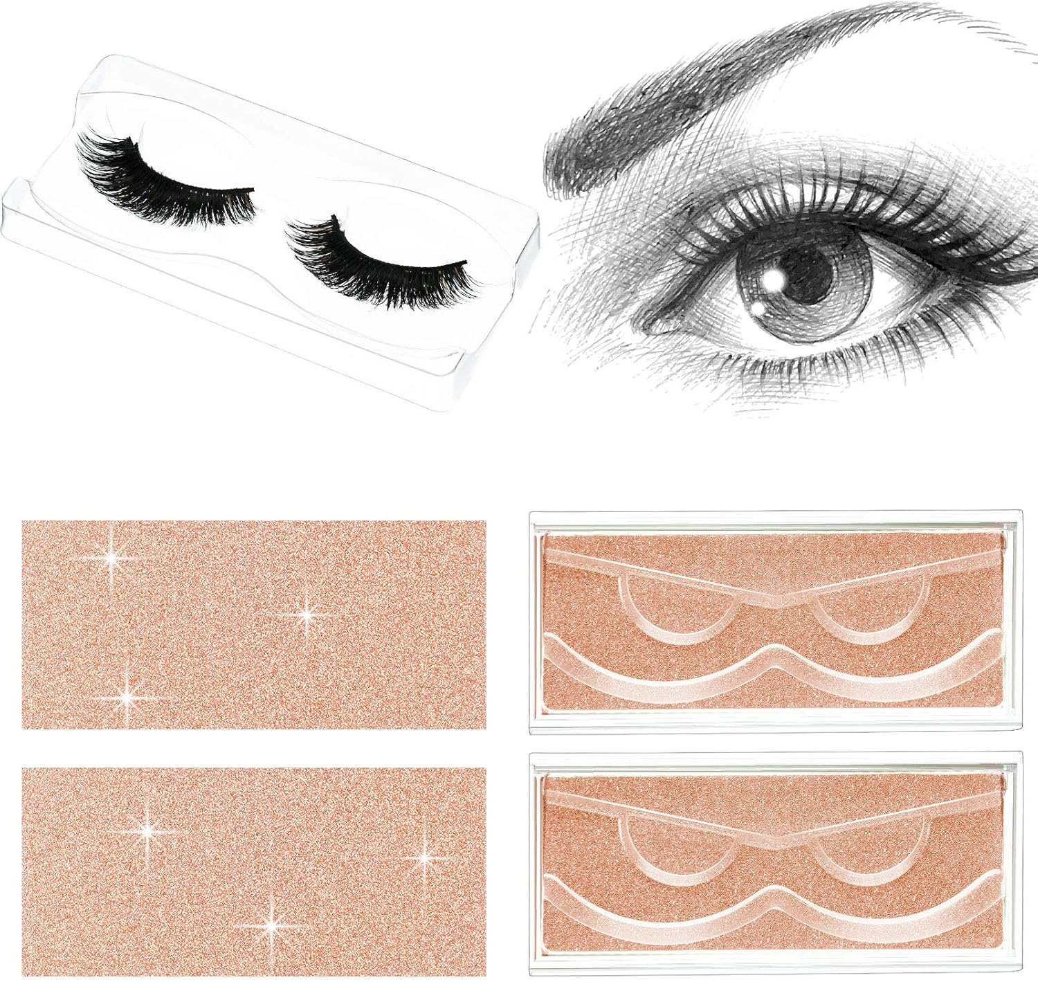 50 Sets Empty Eyelash Case Set, Include 50 Empty Eyelash Box Lash Box Packaging Eyelash Storage Box, 50 Eyelash Box Tray False Eyelash Storage Box Tray, 50 Internal Background Paper (Champagne Gold)