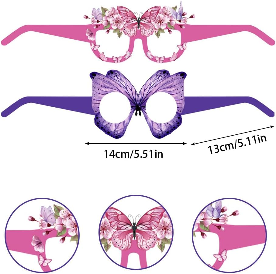 Butterfly Paper Glasses Party Decorations, Photography Props, 12 Pack, Pink and Purple image number 5