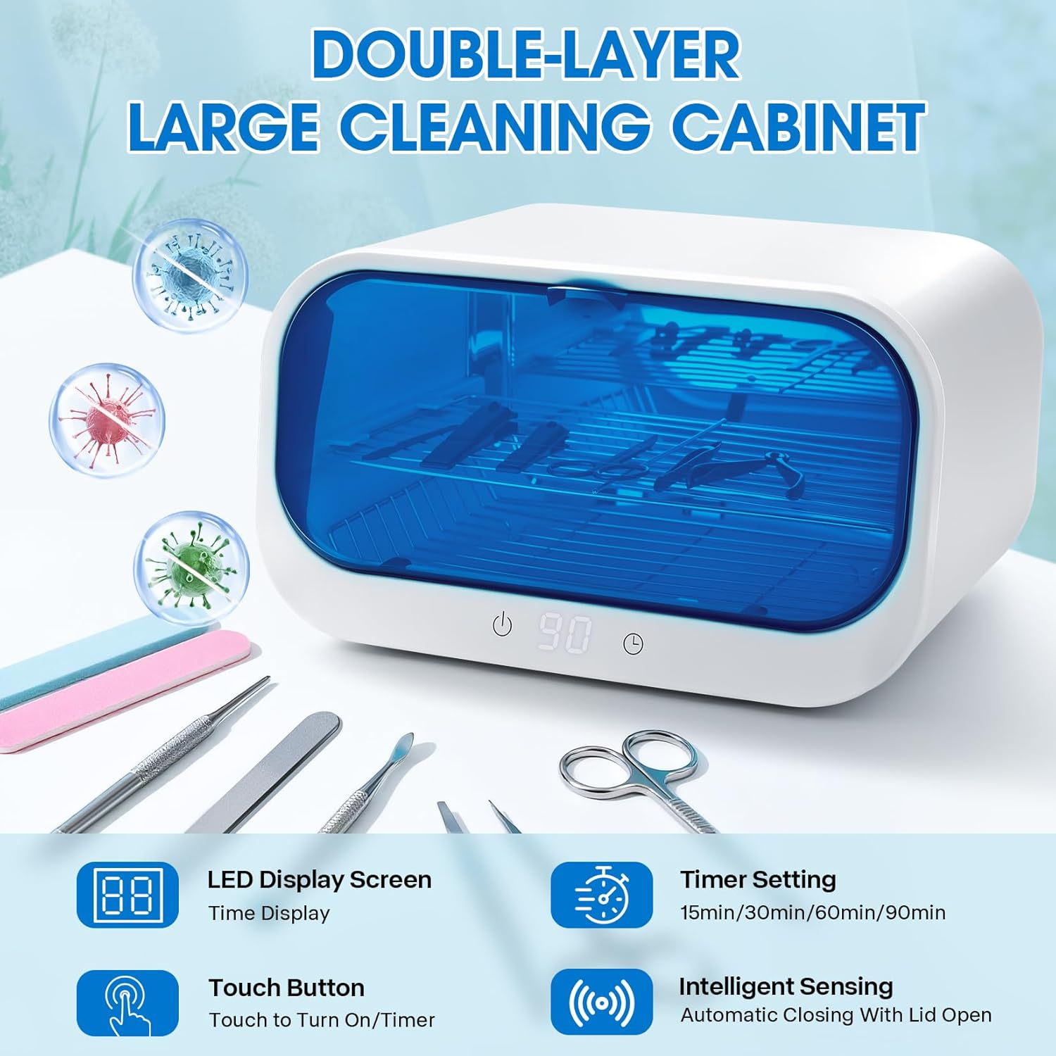 12L Autoclave Sterilizers for Esthetician, Double-Layer High Temperature Nail Tool Sterilizer with Clamp, Cleaning Cabinet for Home Use, Beauty/Barber/Nail/Spa Salons Tools Use (White, 12L) image number 1