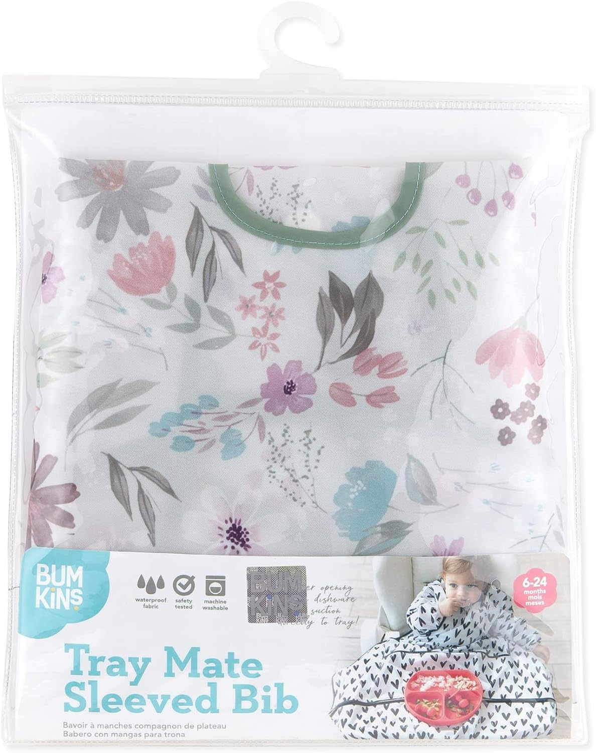 Bumkins Baby Bibs and High Chair Cover with Toddler Bib, Long Sleeve Bib for Babies, Smock for Eating, Feeding Babies, Waterproof Bibs for Baby Boy and Baby Girl &ndash; Floral