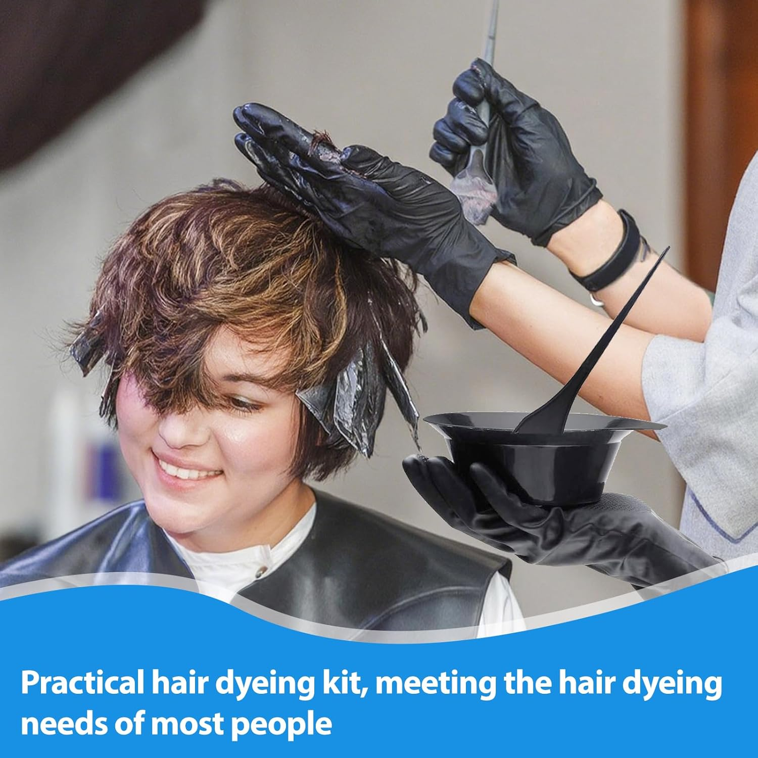 23-Piece Hair Dye Brush Set, Hair Dyeing Accessories, Hair Colouring Tool, with Silicone Hair Dye Cap, Hair Dye Brush, Hair Clips, Black Latex Gloves, Ear Plugs, Folding Bowl, Scarf, Bath Cap image number 5