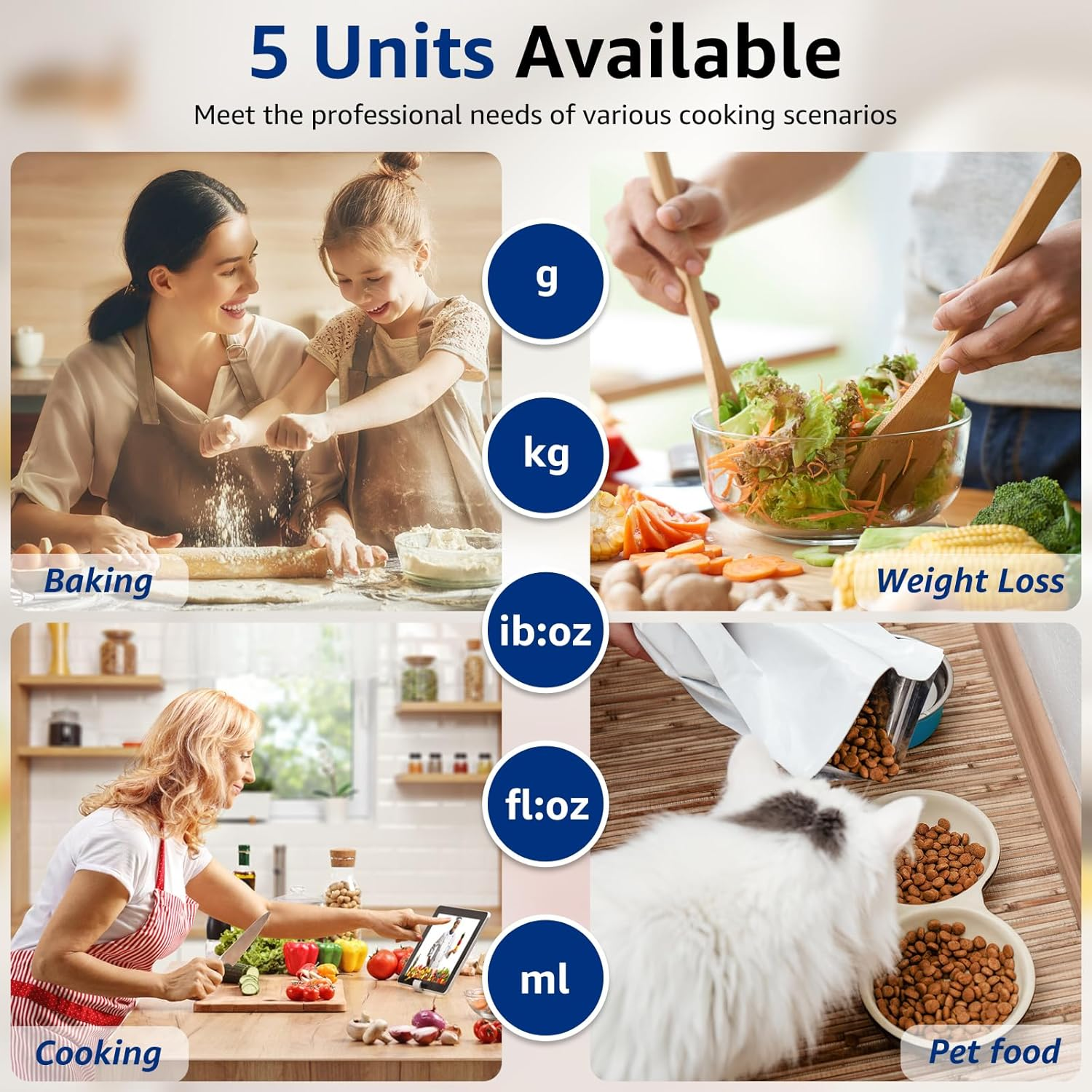 Digital Kitchen Scales 15Kg/33Lb Food Scale High Accuracy1G/0.03Oz Weight in Grams and Ounces Scale Waterproof Tempered Glass Platform with LCD Display for Cooking Baking (Black) image number 3