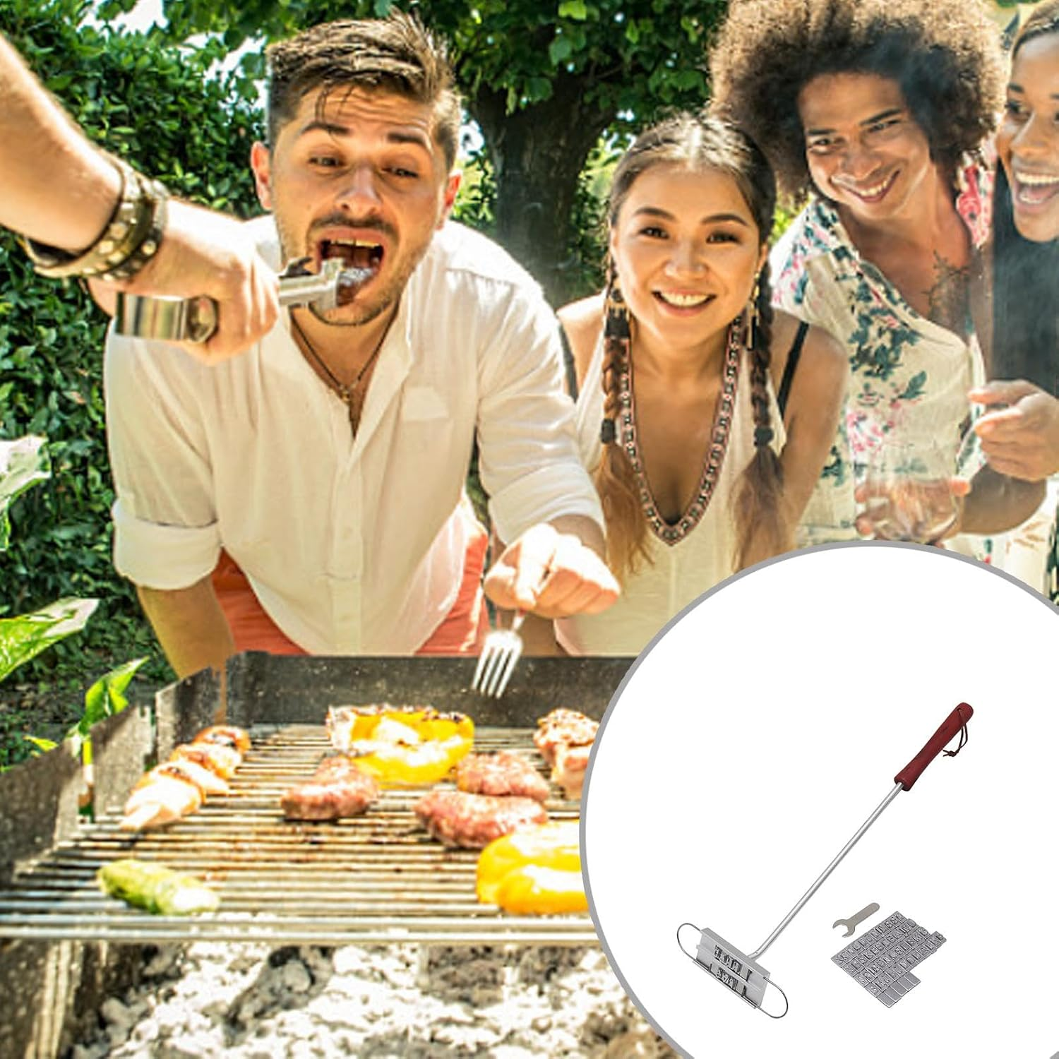 Barbecue Branding Iron -55 Letter Barbecue Grill Branding Iron with 55 Interchangeable Letters | Wooden Handle Barbecue Accessories | Grill Utensils for Branding Steaks, Burgers, Chicken, Meat image number 5