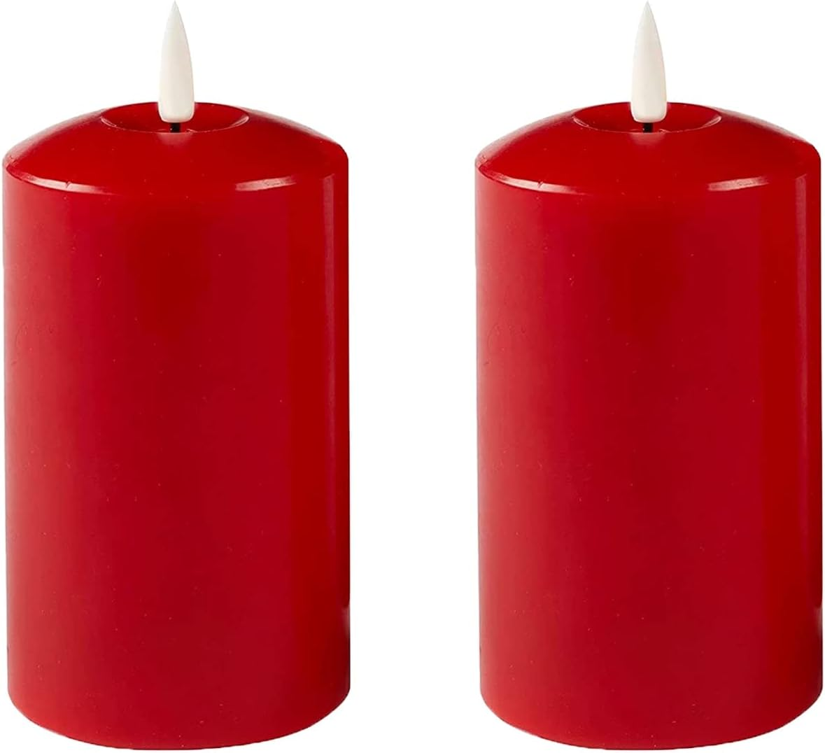 Set of 2 LED Red Wax Pillar Candles - 3 Size Options - 18Cm image number 5